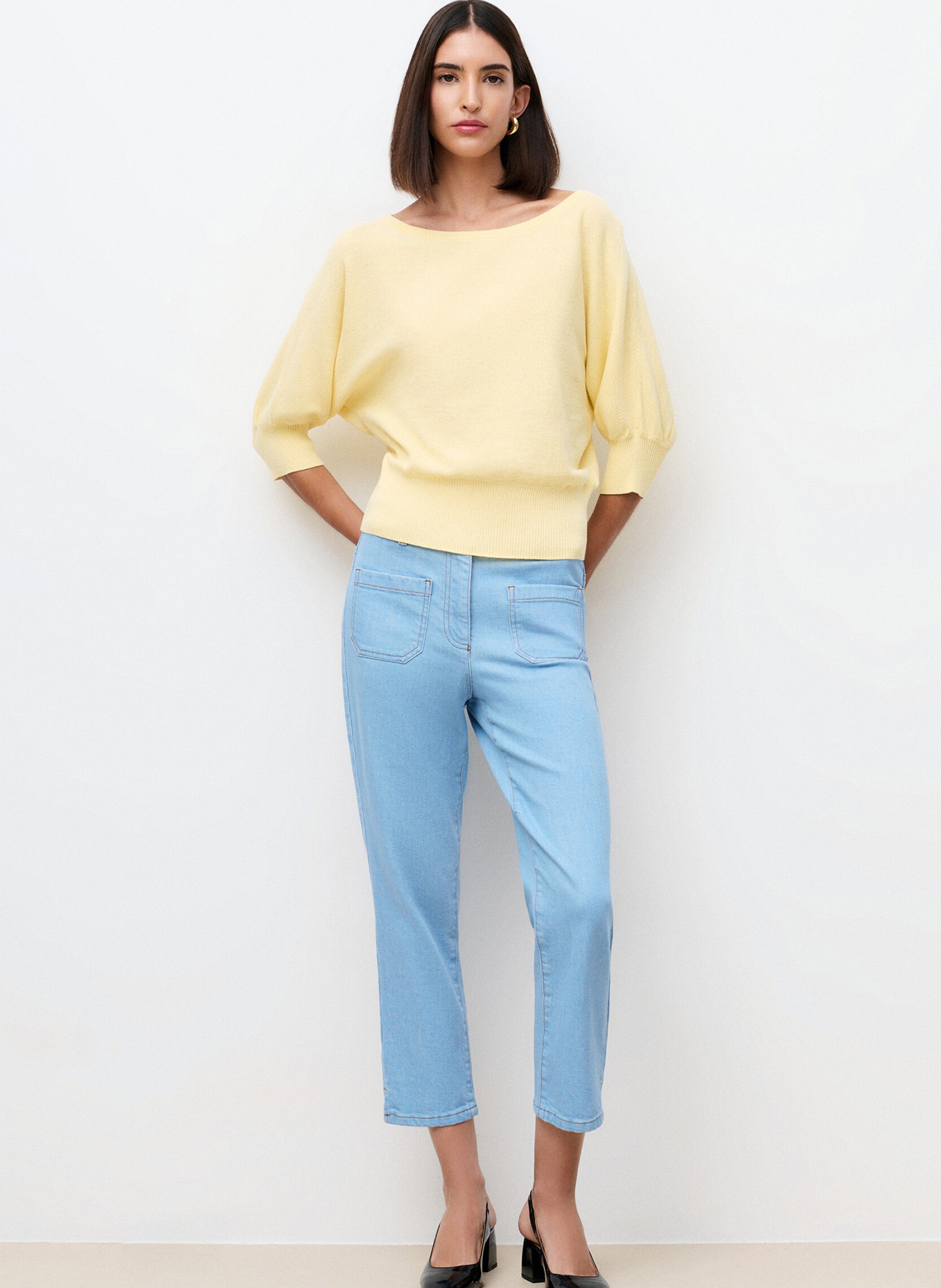Pull oversize col bateau en coton Jaune