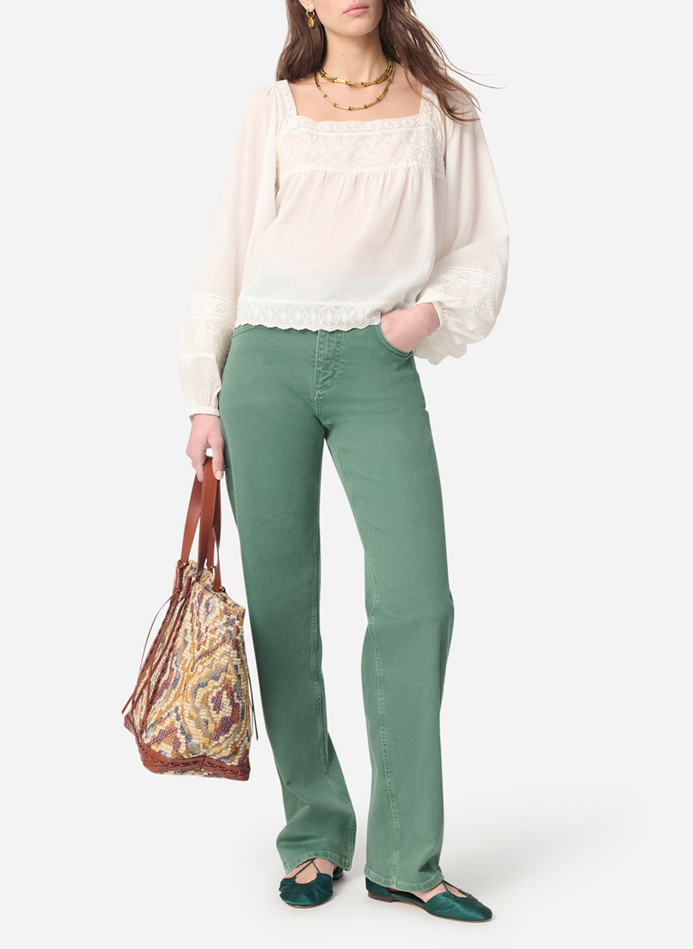 Top ample col carré brodé VANESSA BRUNO Blanc