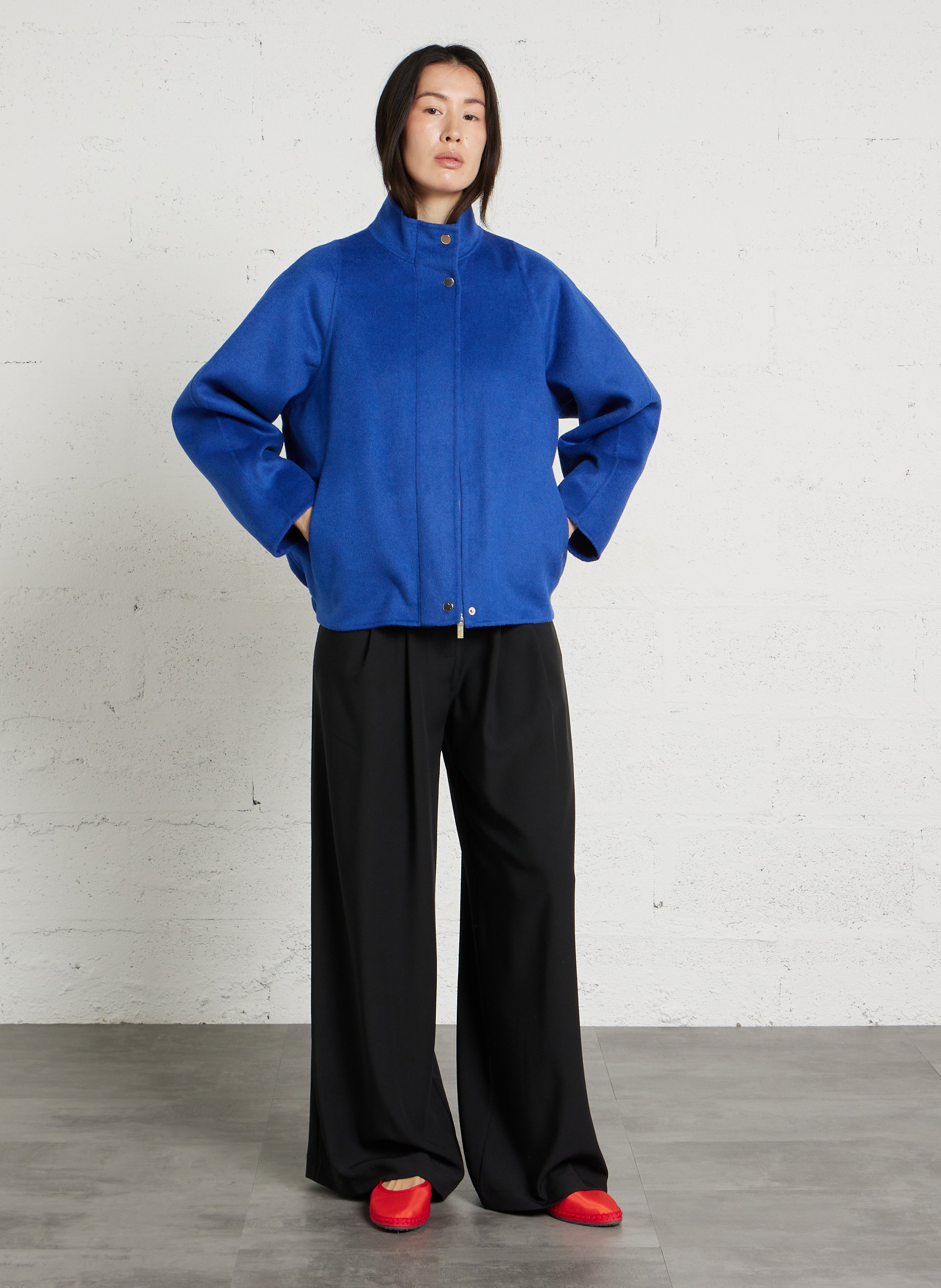 Straight coat with high collar and zip MAISON 123 Blue