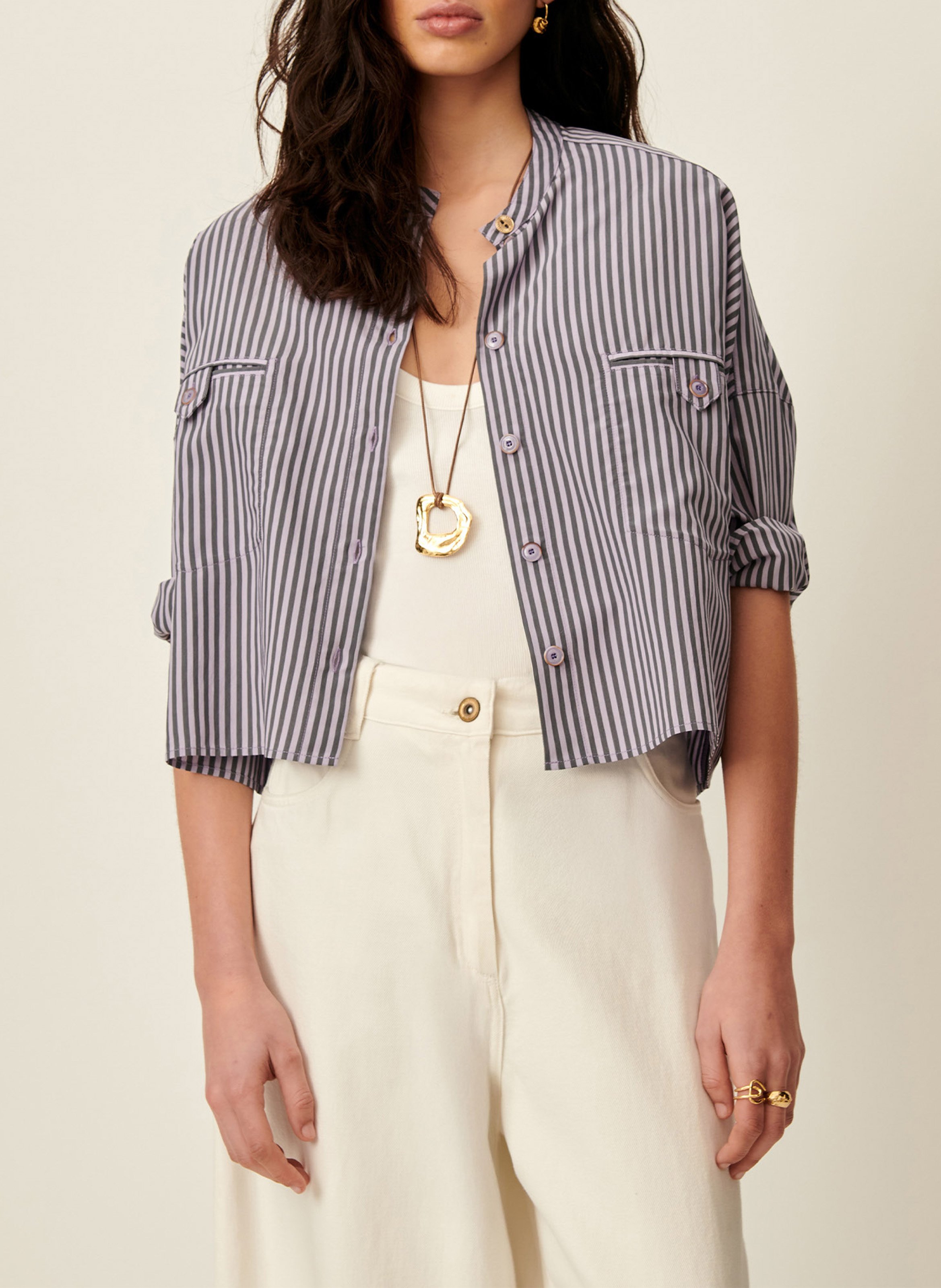 Oversized Mao collar shirt SESSUN Purple