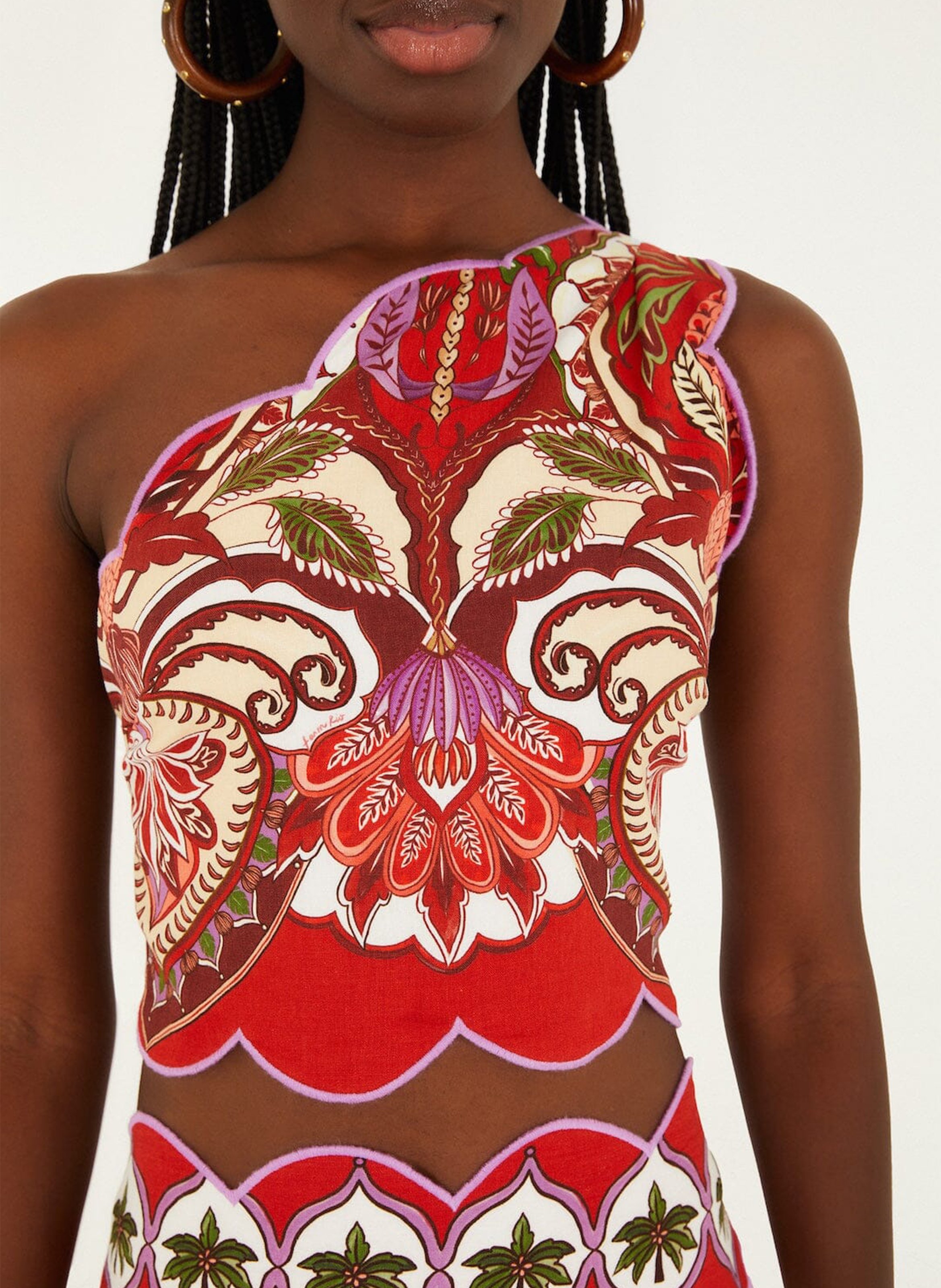 Printed top in blended linen FARM RIO Red