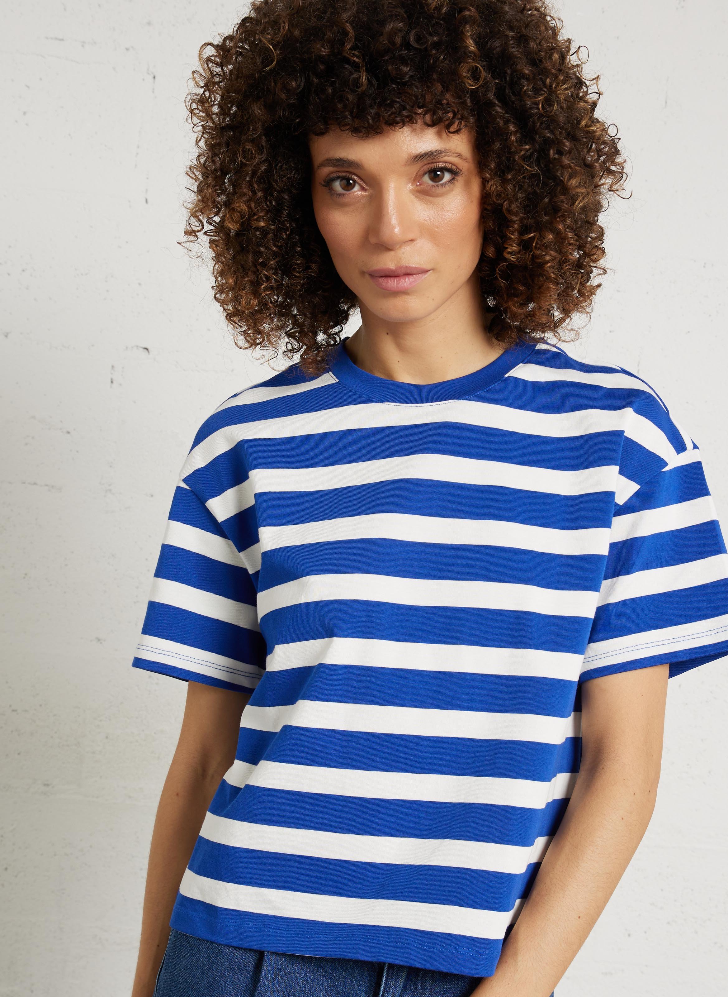 Tee-shirt oversize col rond en coton DES PETITS HAUTS Bleu