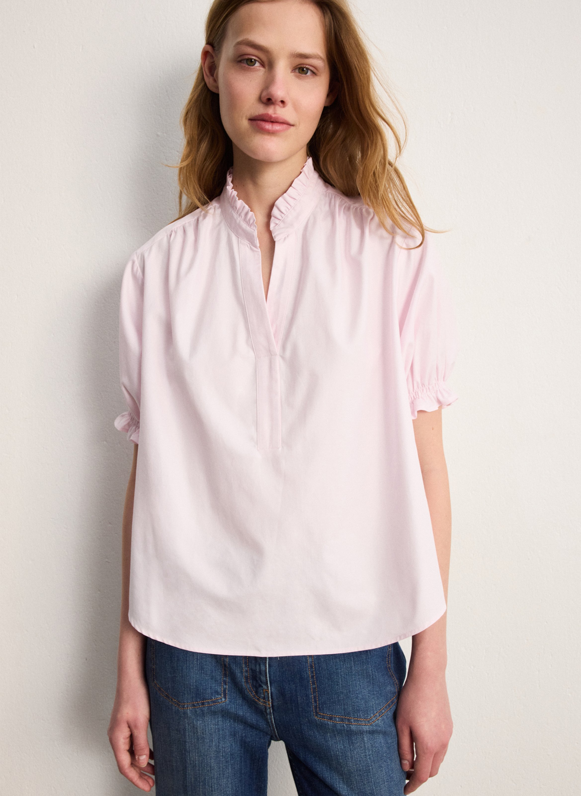 Chemise oversize col tunisien en coton PABLO Rouge