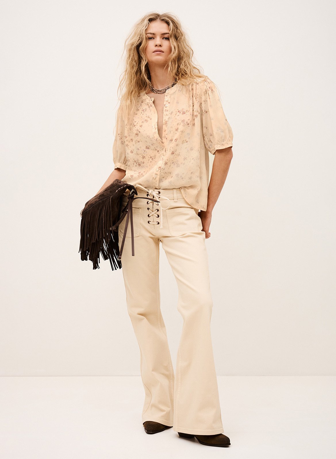 Blouse met ronde hals en print BA&SH Beige