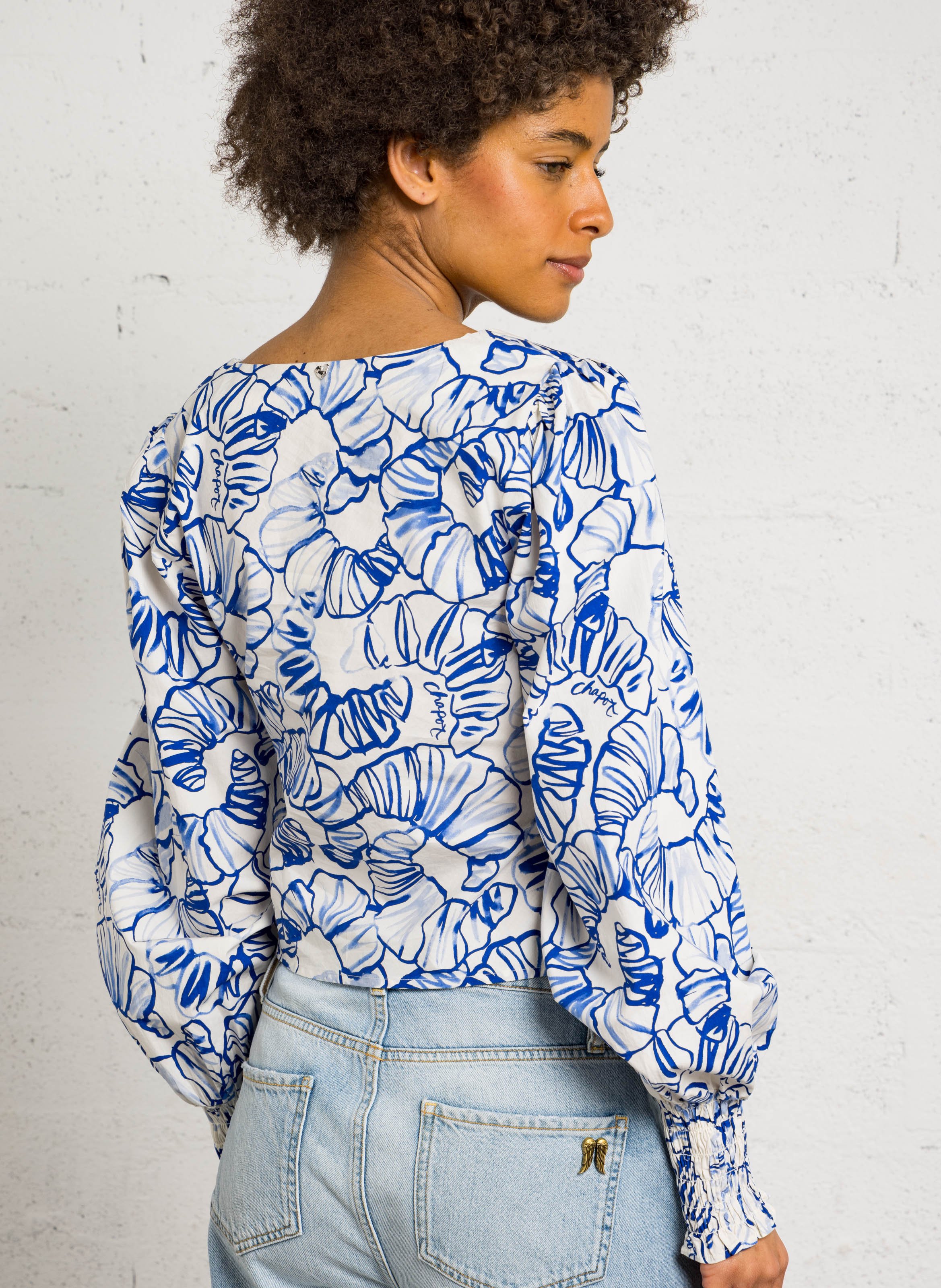 Blusa scollo a V in cotone FABIENNE CHAPOT Blu