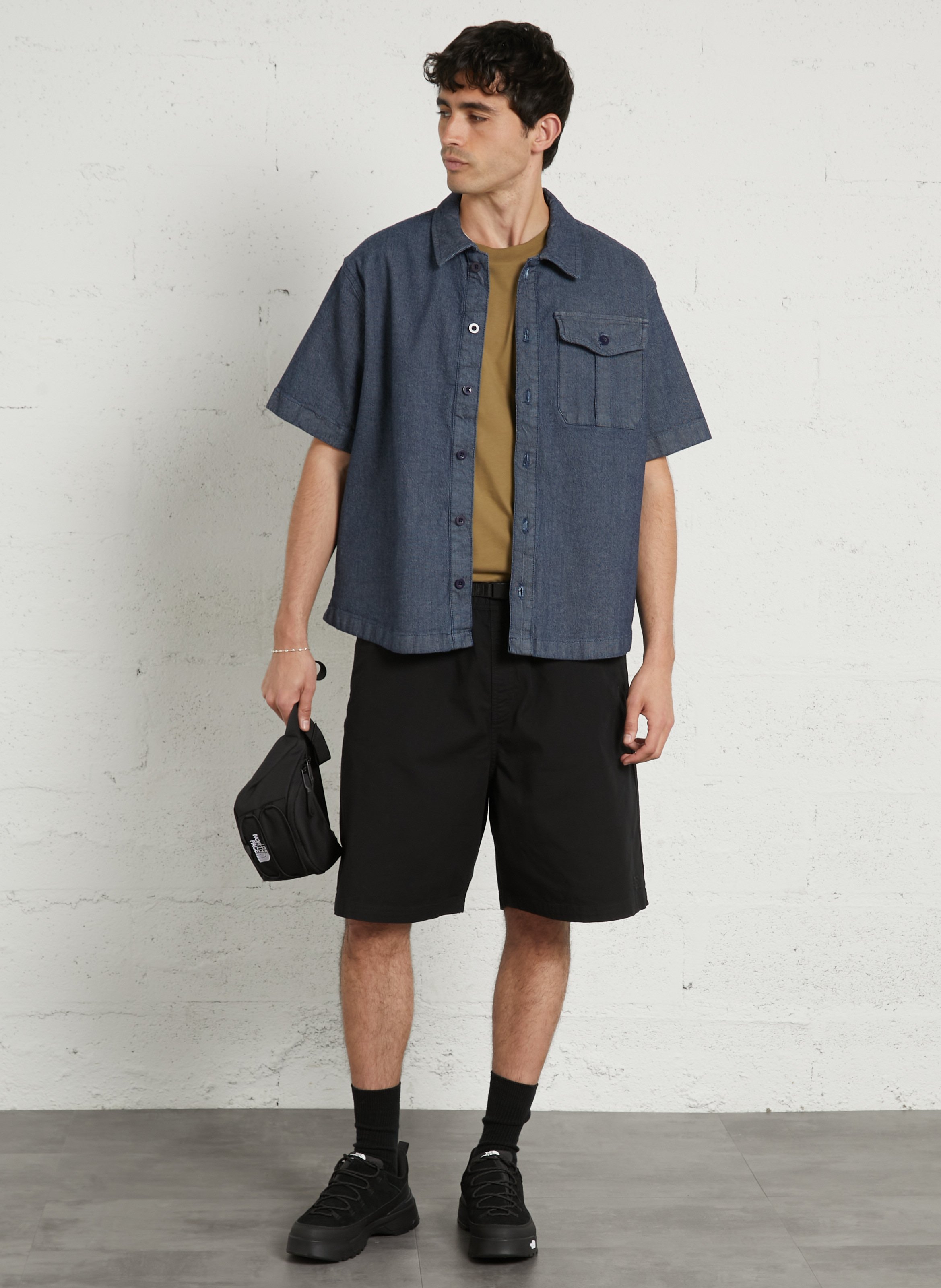 Cotton and linen shirt with classic collar SOLID Blue