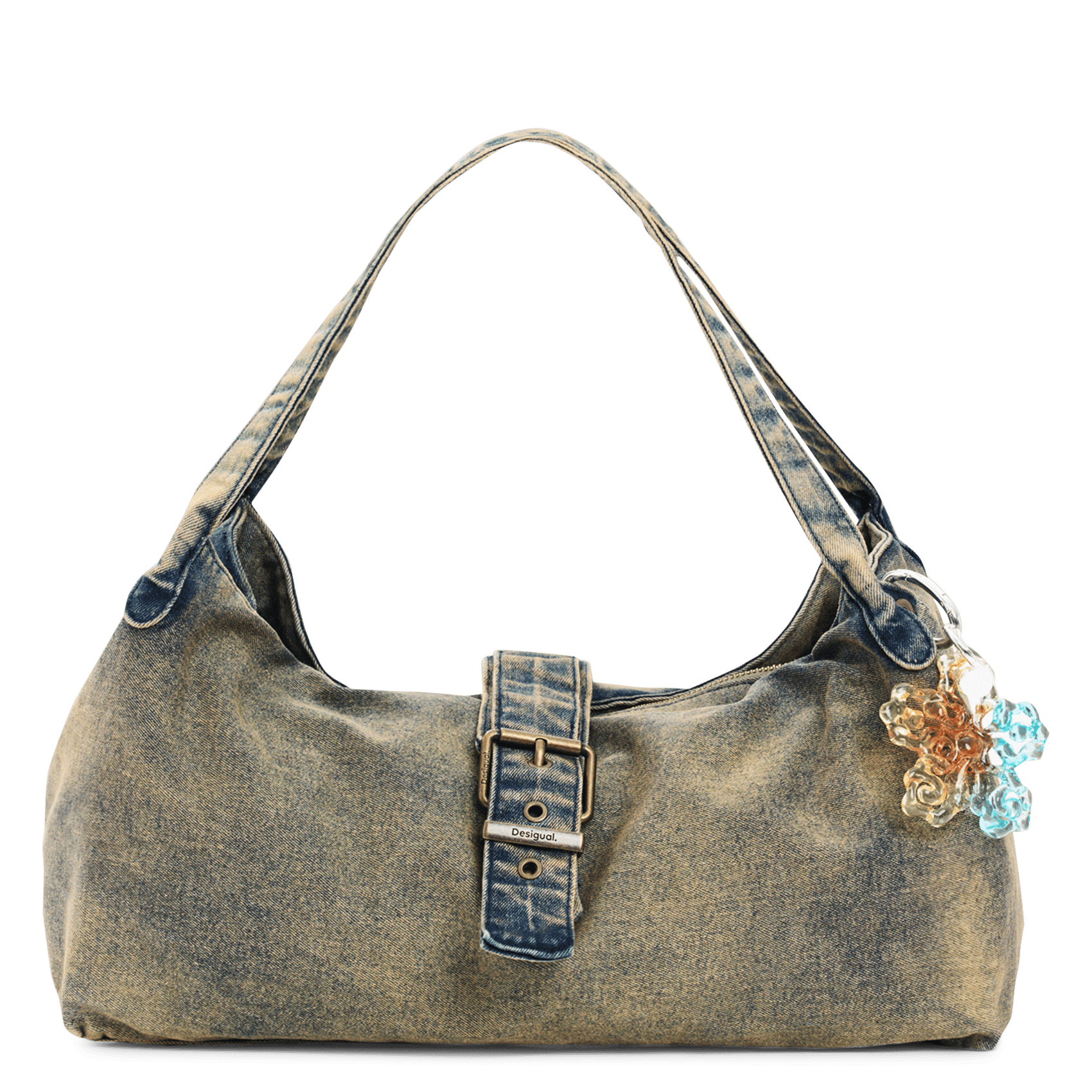 Sac épaule zippé en denim délavé DESIGUAL Vert