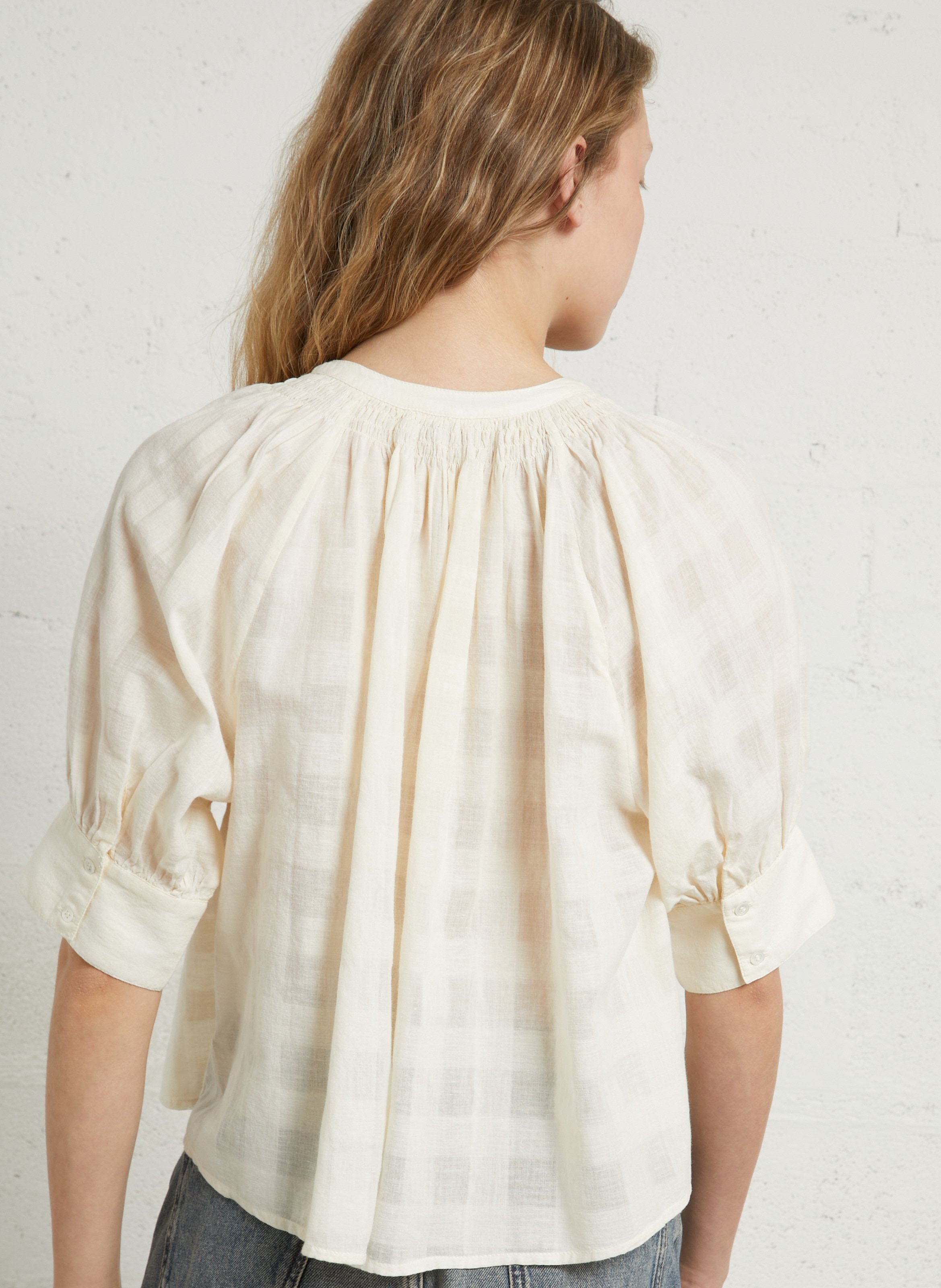 Straight cotton round-neck blouse BELLEPIECE Beige