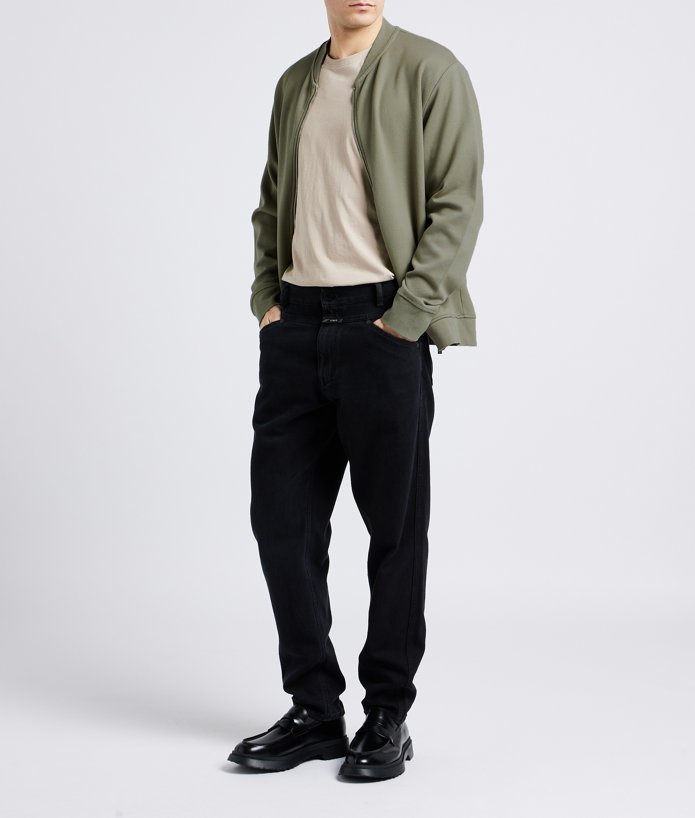 Casual high-neck organic cotton-blend bomber jacket SELECTED Grey