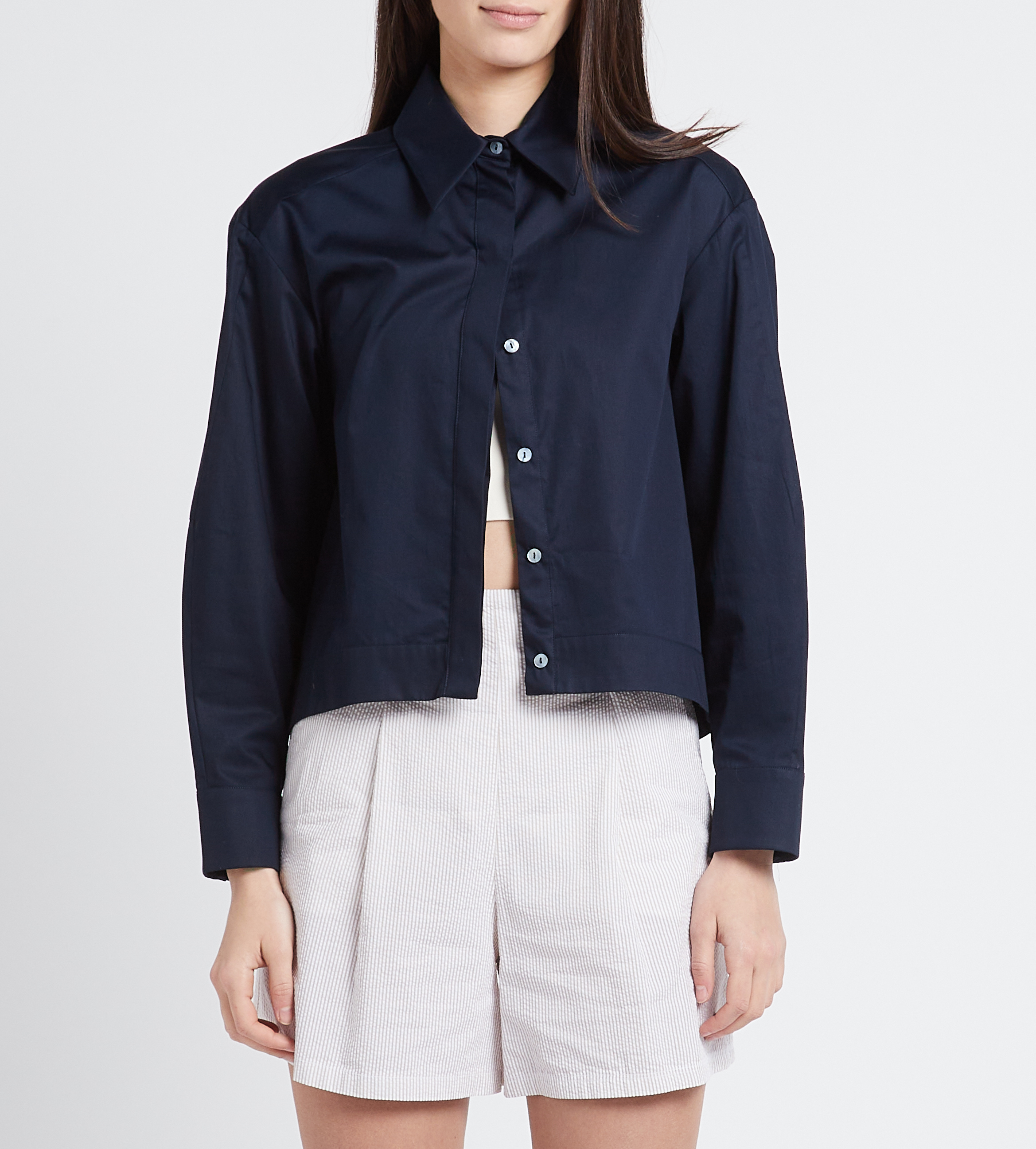 Cropped satin-effect cotton shirt MAX MARA LEISURE Blue