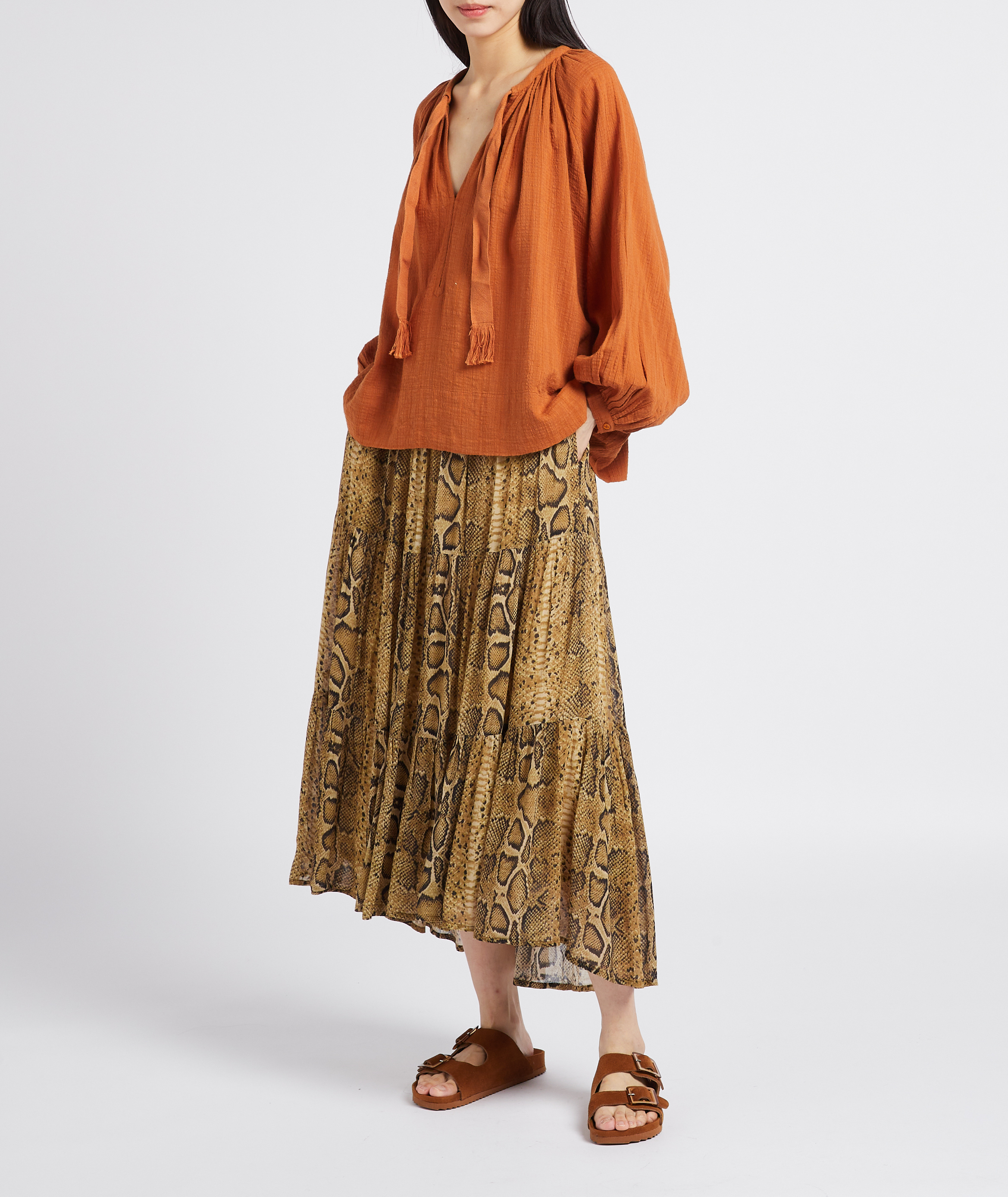 Loose-fit textured blouse SWILDENS Orange