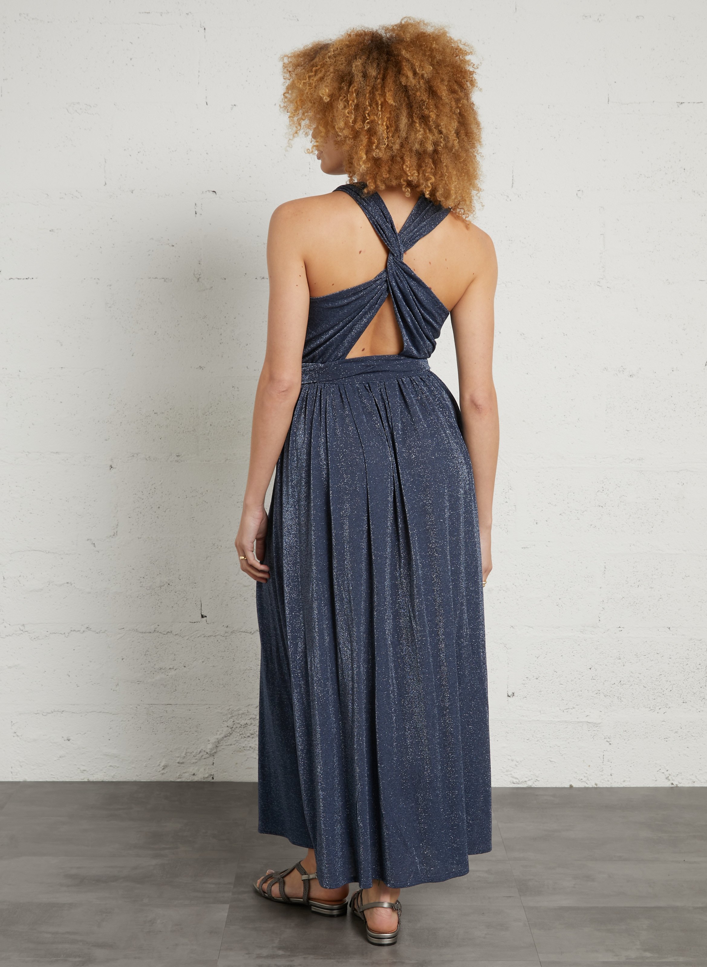 Robe longue col V  MOMONI Bleu