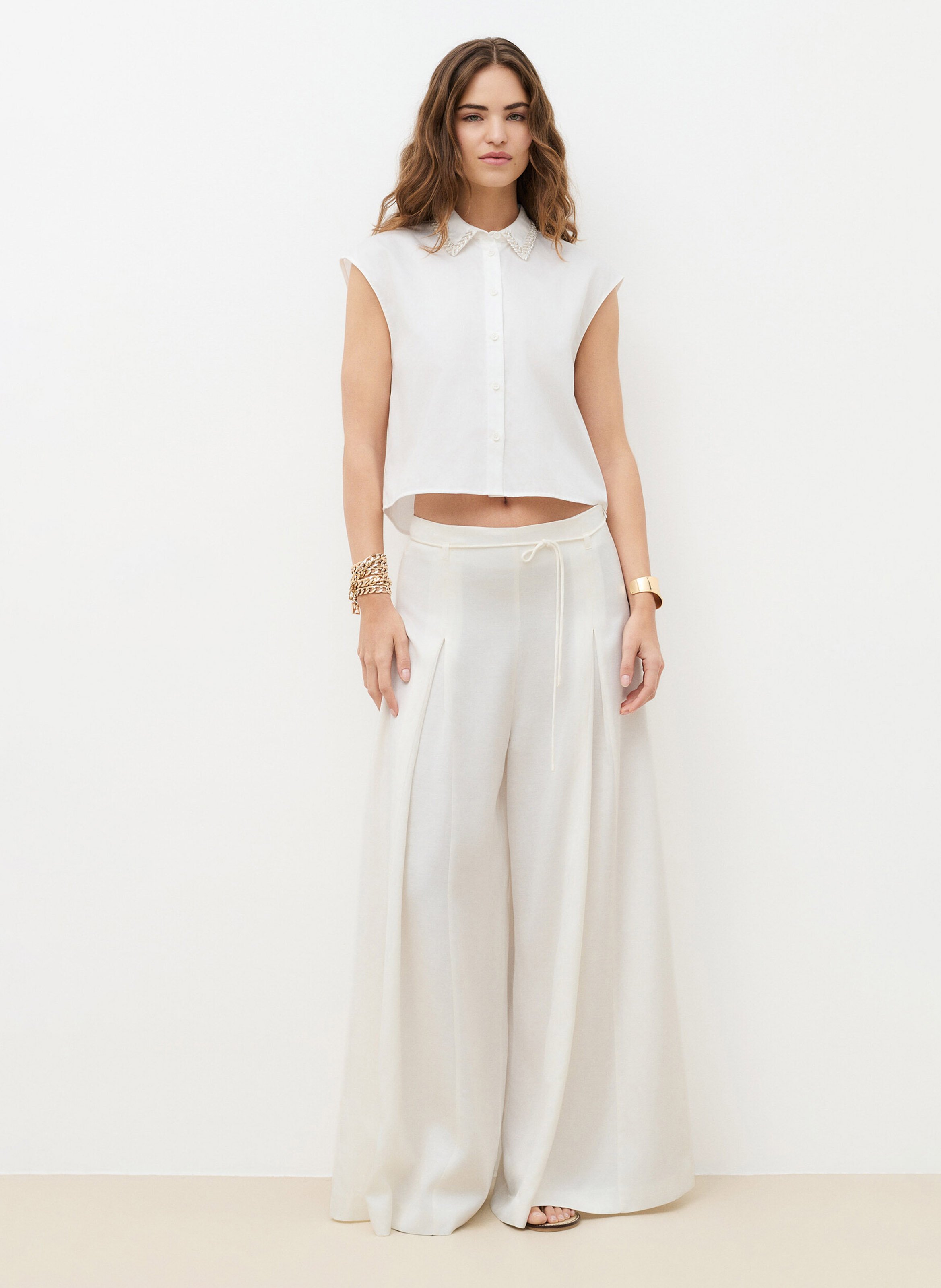 Fluid wide-leg pants CAROLL Beige