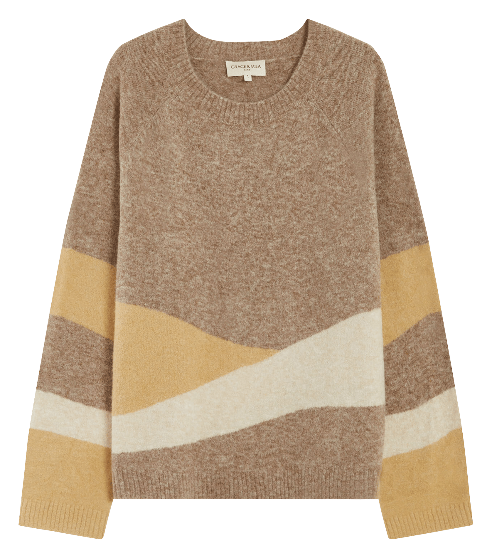 Pull droit col rond en maille jacquard GRACE ET MILA Marron