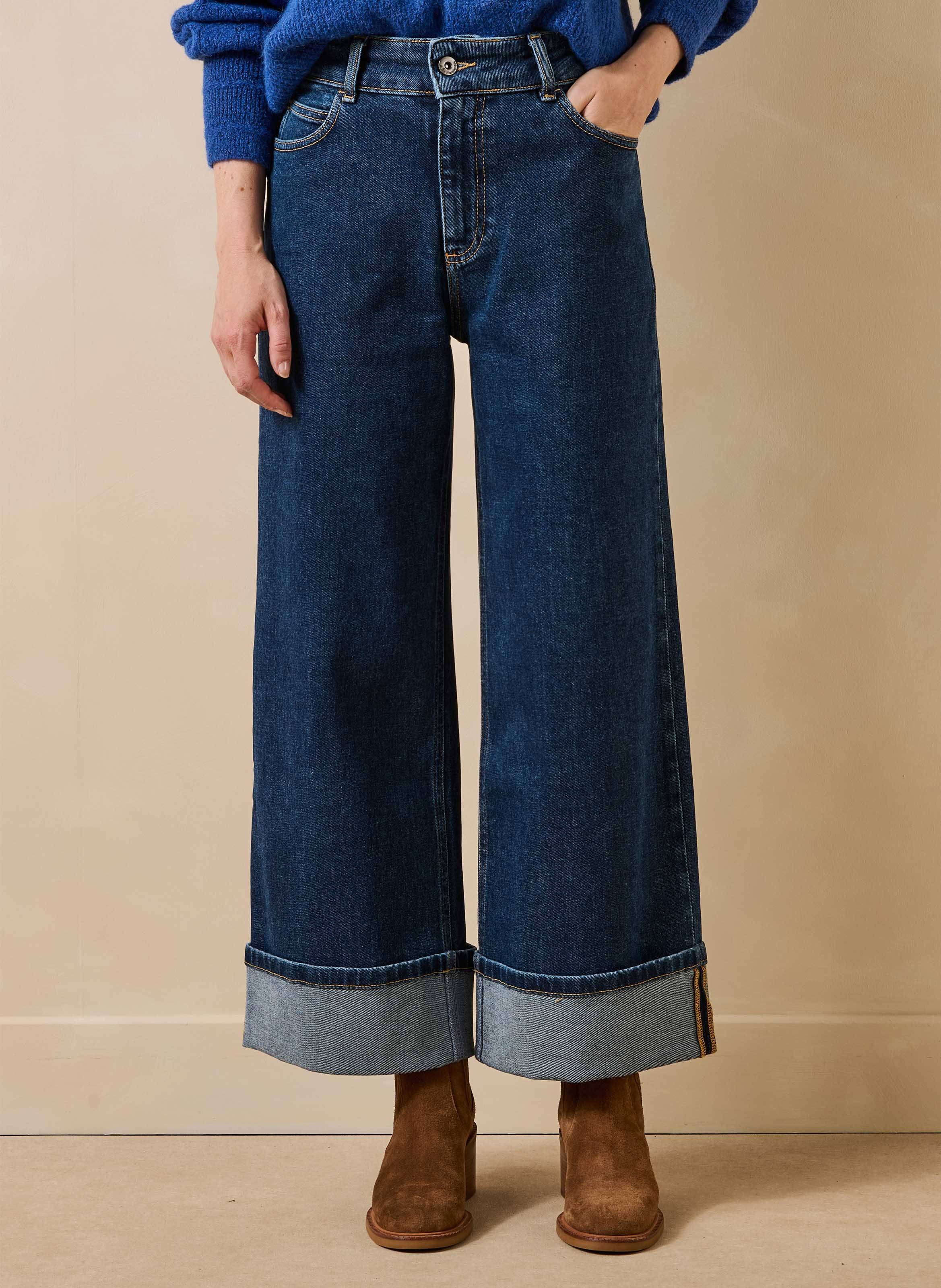 Wijde broek van biologisch katoenmix LA FEE MARABOUTEE Blauw