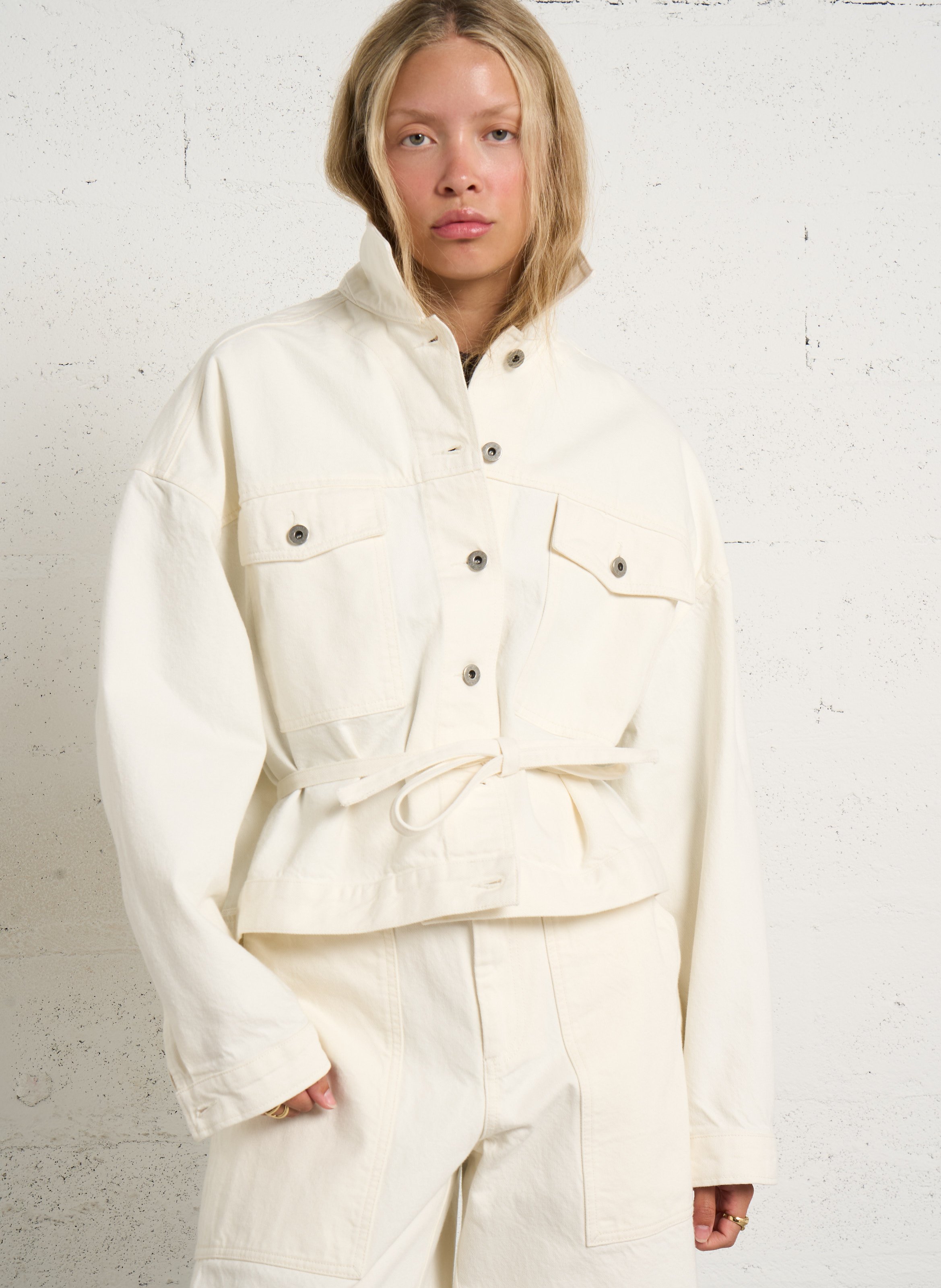 Veste denim oversize en coton bio SOEUR Beige
