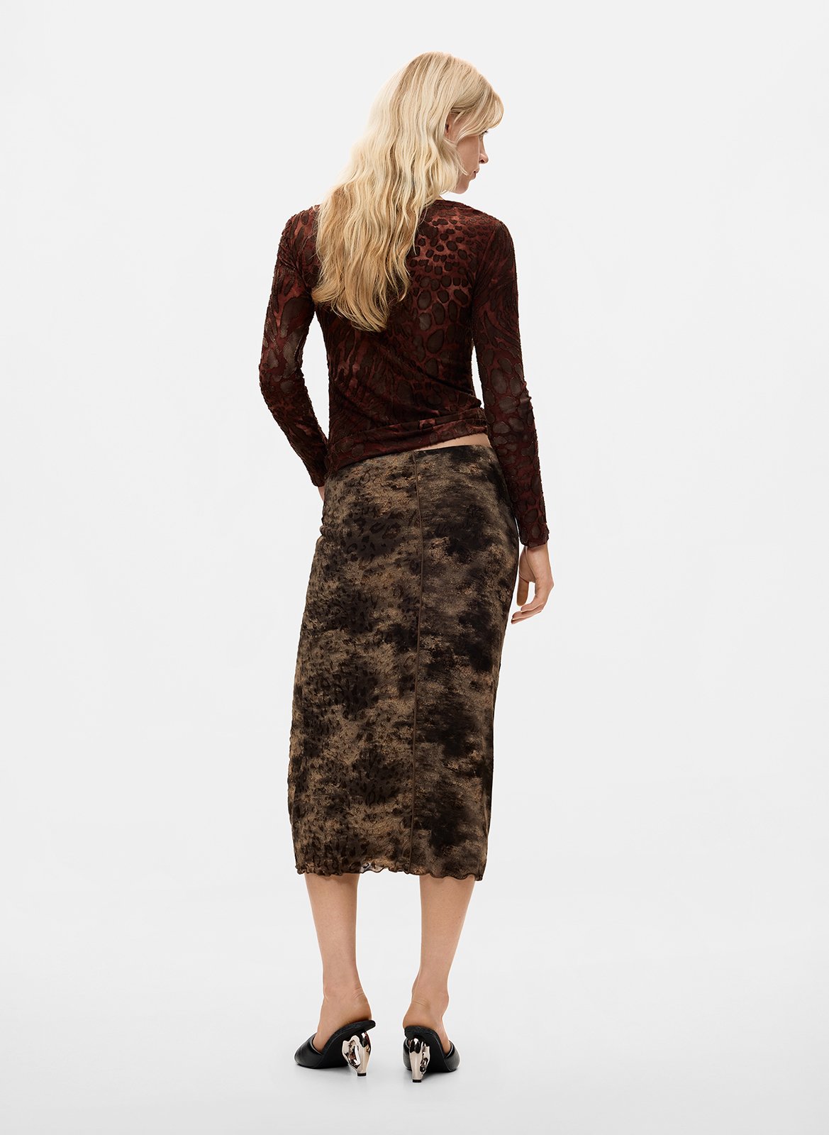 Halflange, rechte rok met print DESIGUAL Zwart
