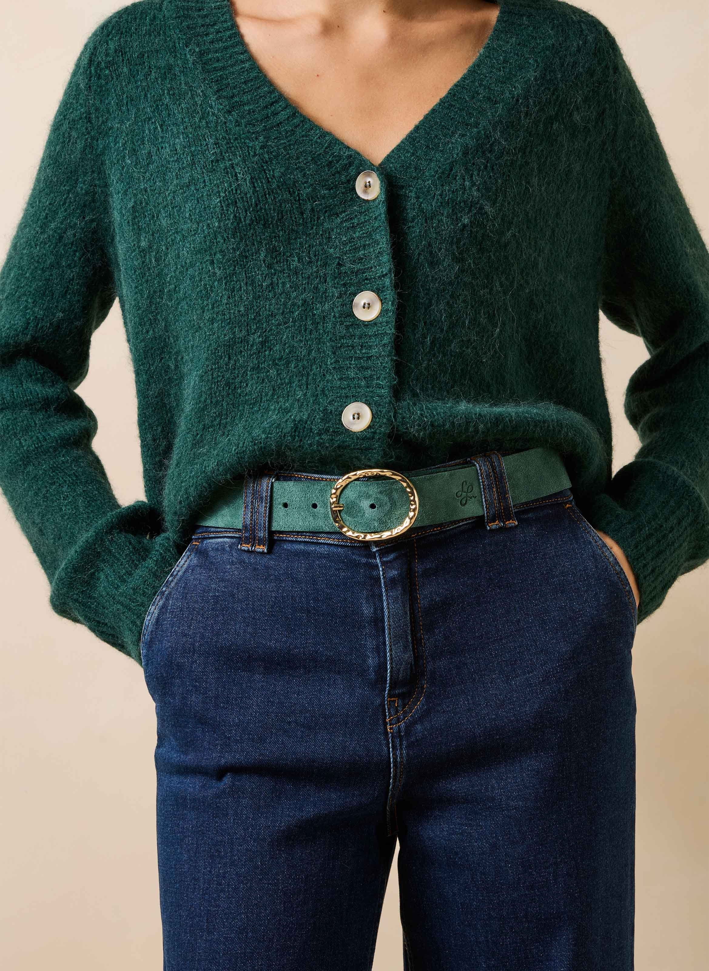 Ceinture à boucle ronde en cuir velours LA FEE MARABOUTEE Bleu