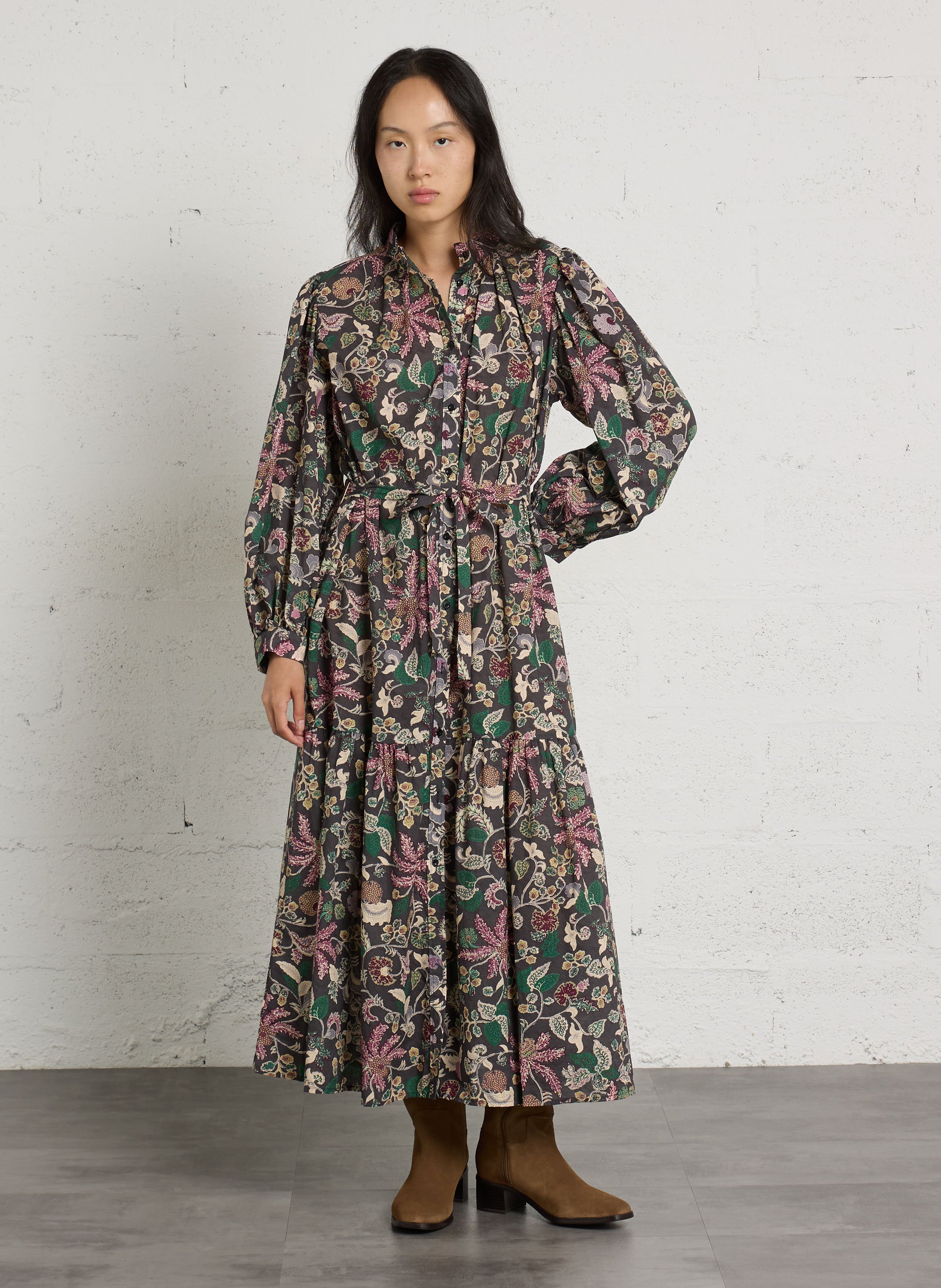 Maxikleid aus Baumwolle mit Rundhalsausschnitt THE KORNER Schwarz