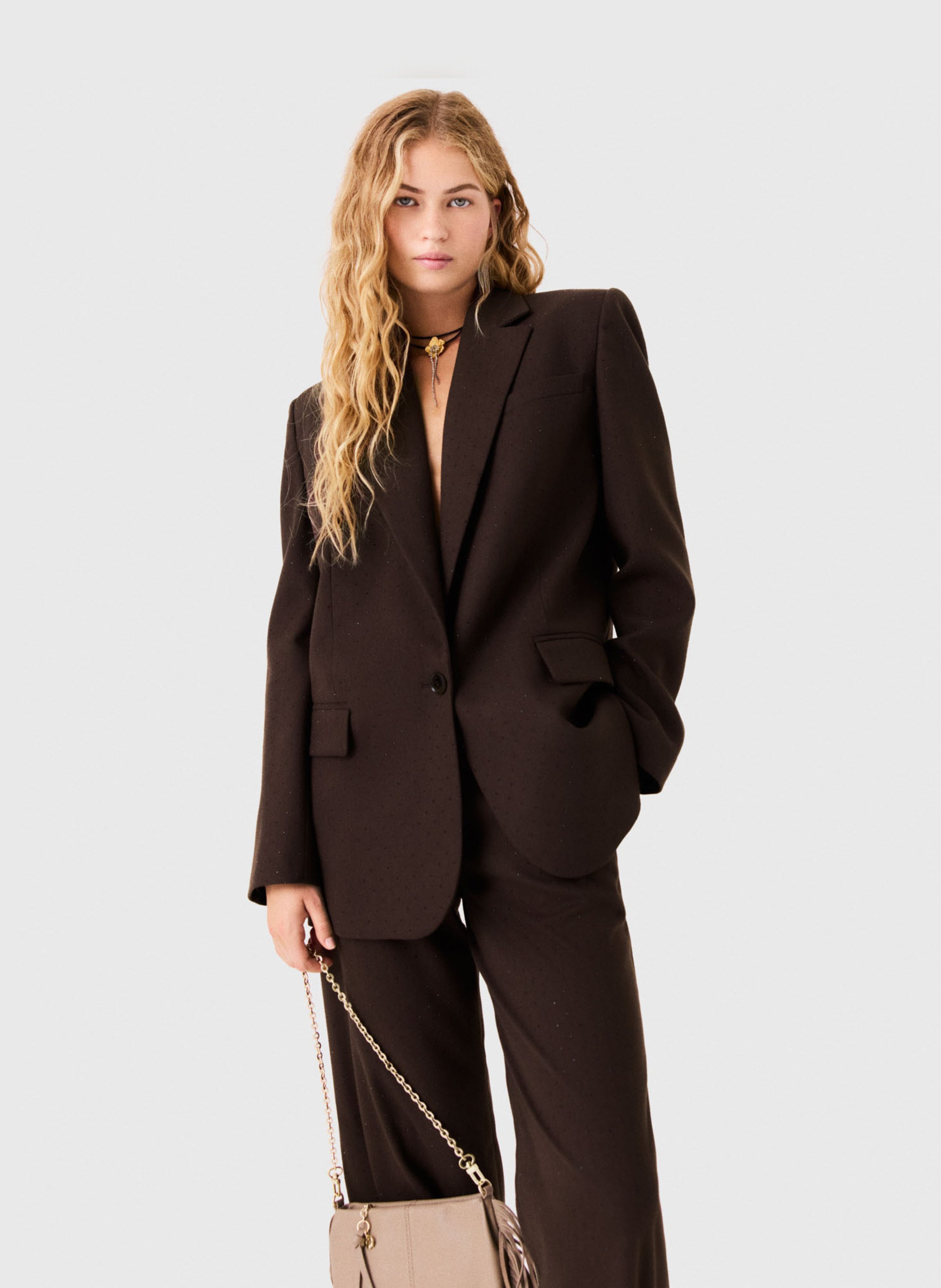 Blazer met rechte snit versierd met strass MAJE Bruin