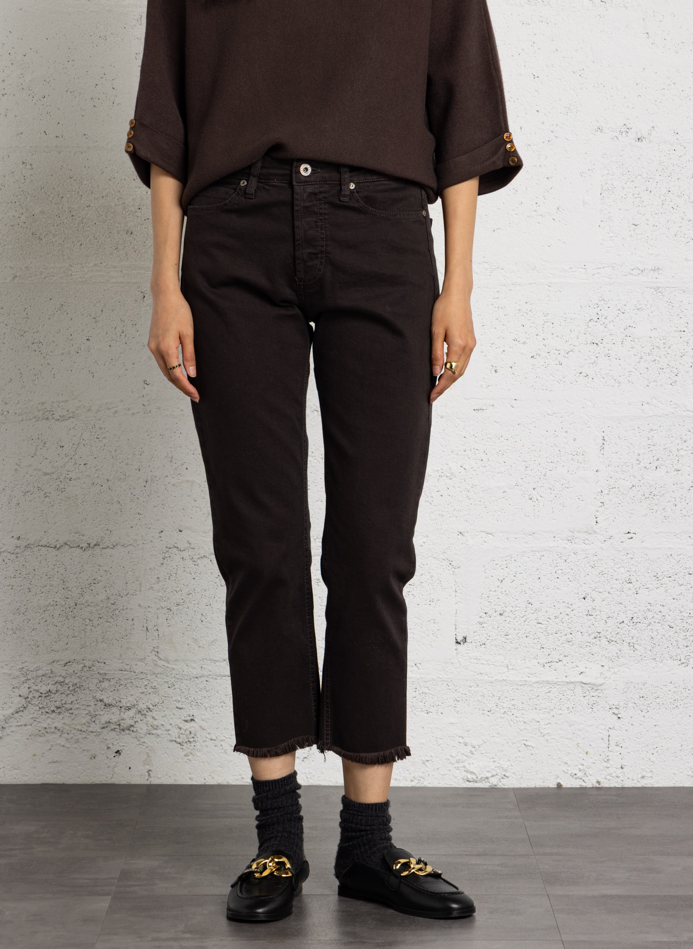 Cotton-blend girlfriend jeans PLEASE Brown