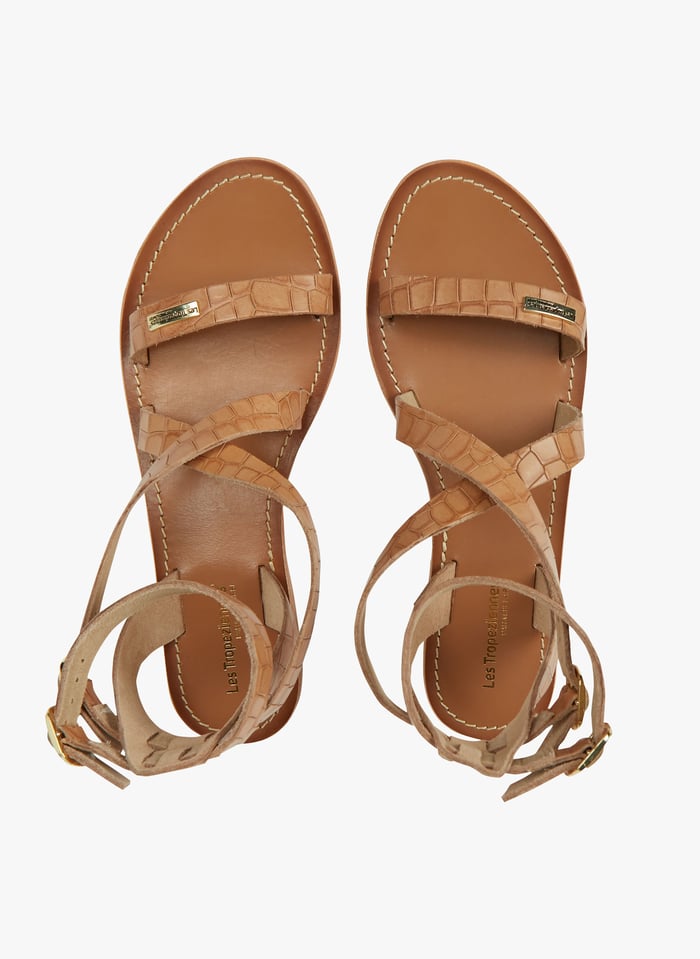 Sandales Plates Montantes En Cuir Oceania Beige Les Tropeziennes