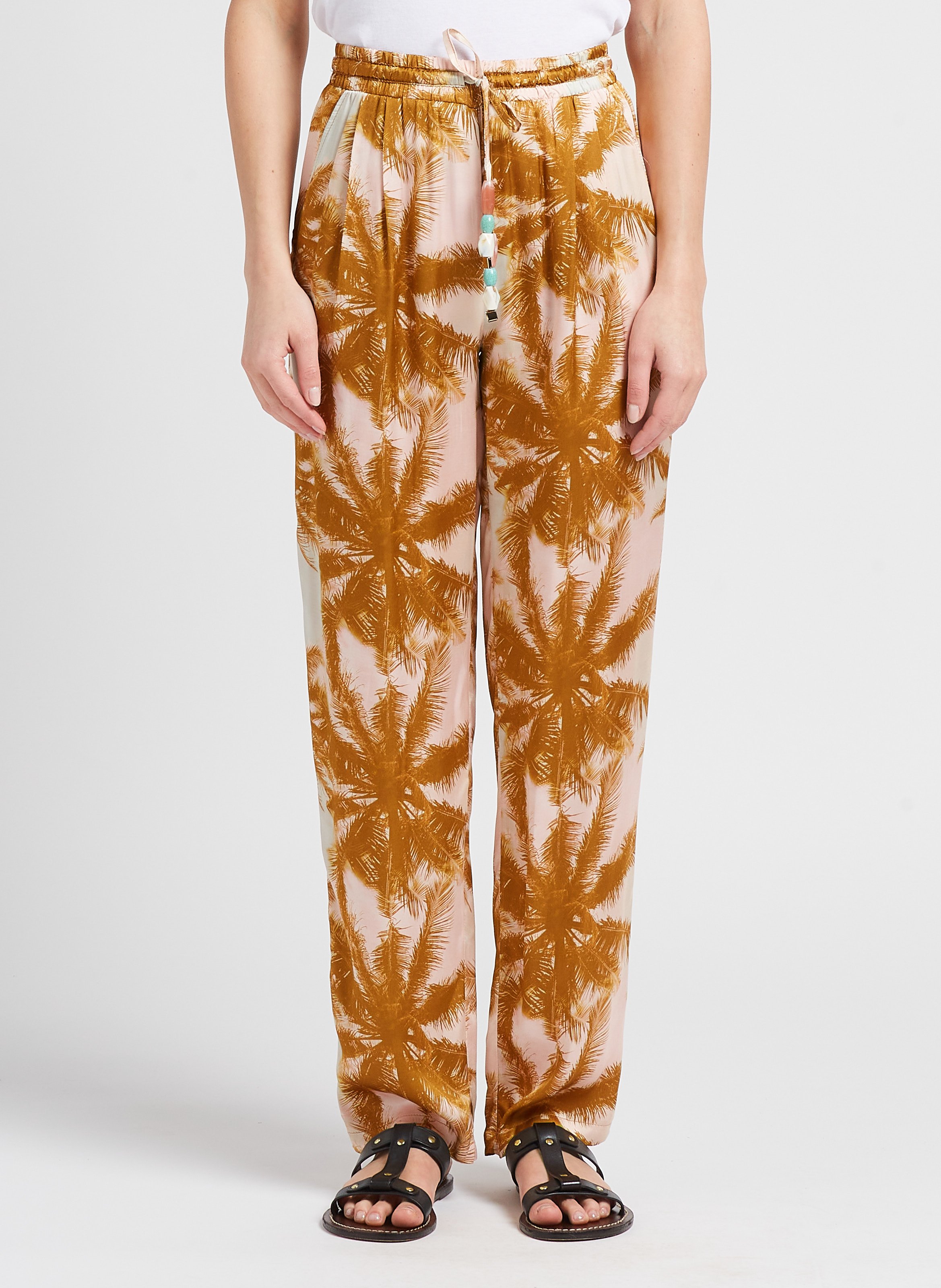 Pantalon droit à imprimé palmiers LA PETITE FRANCAISE Orange