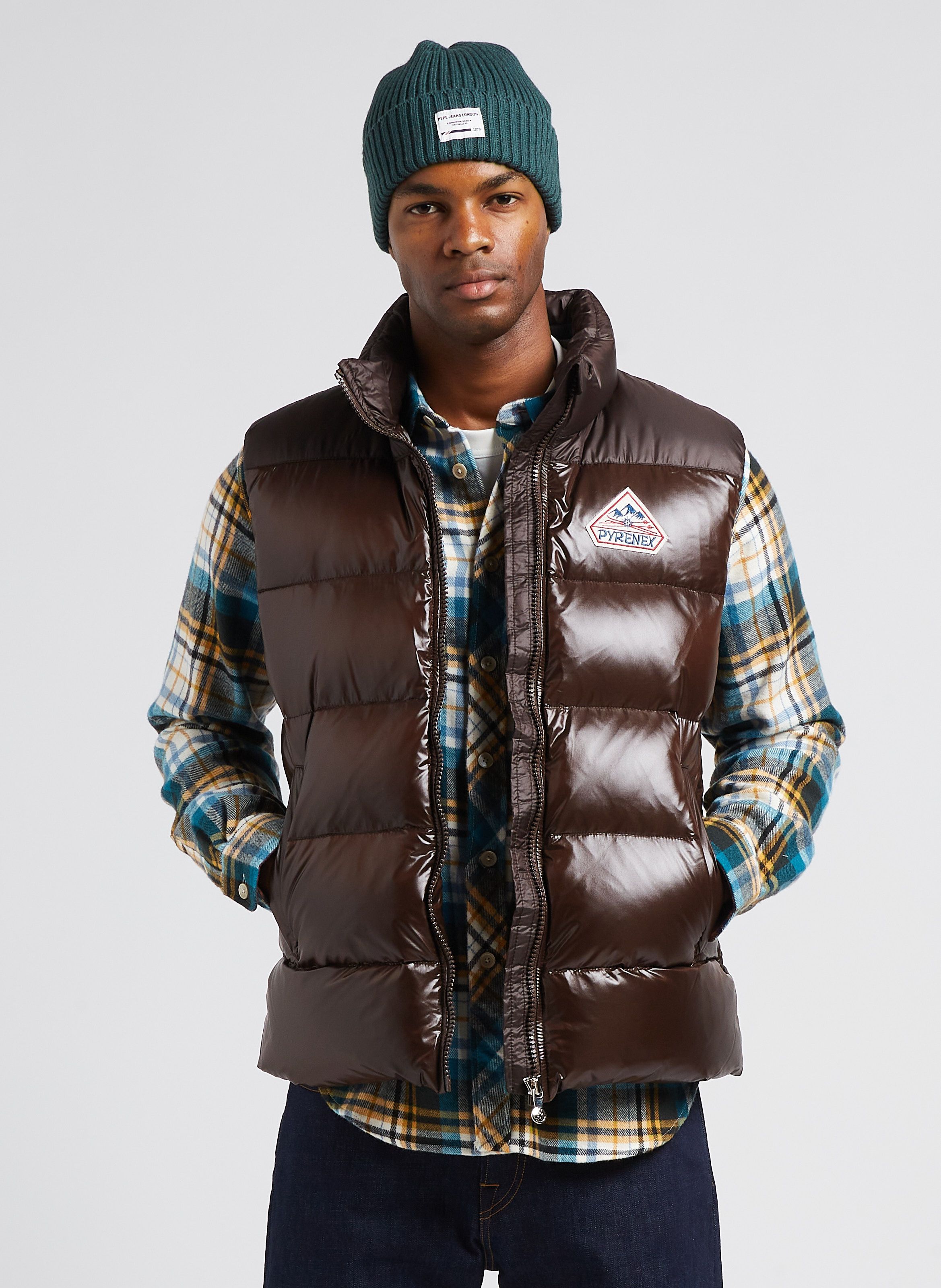 Brown High neck quilted down jacket