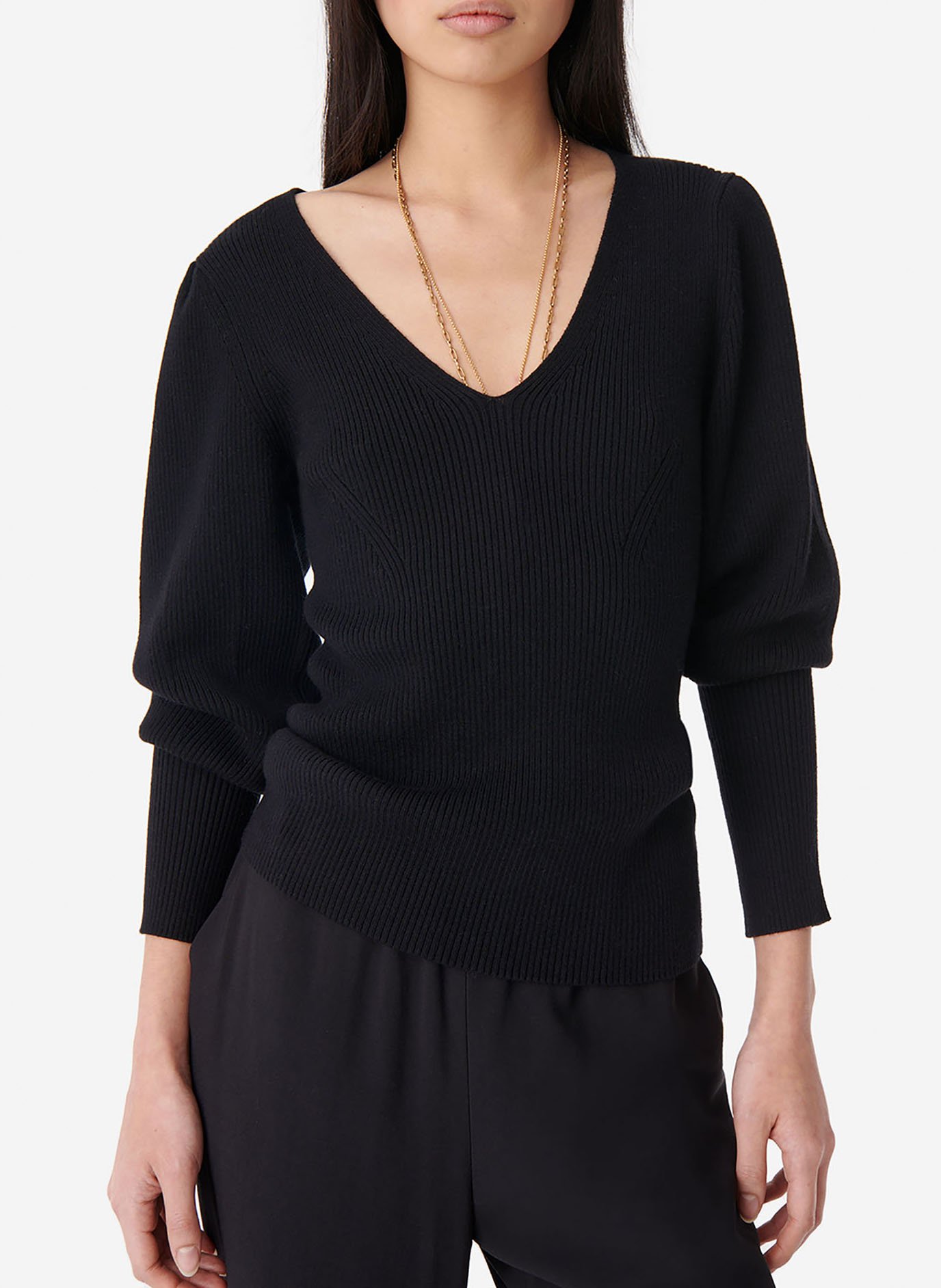 Black cotton v neck cheap sweater