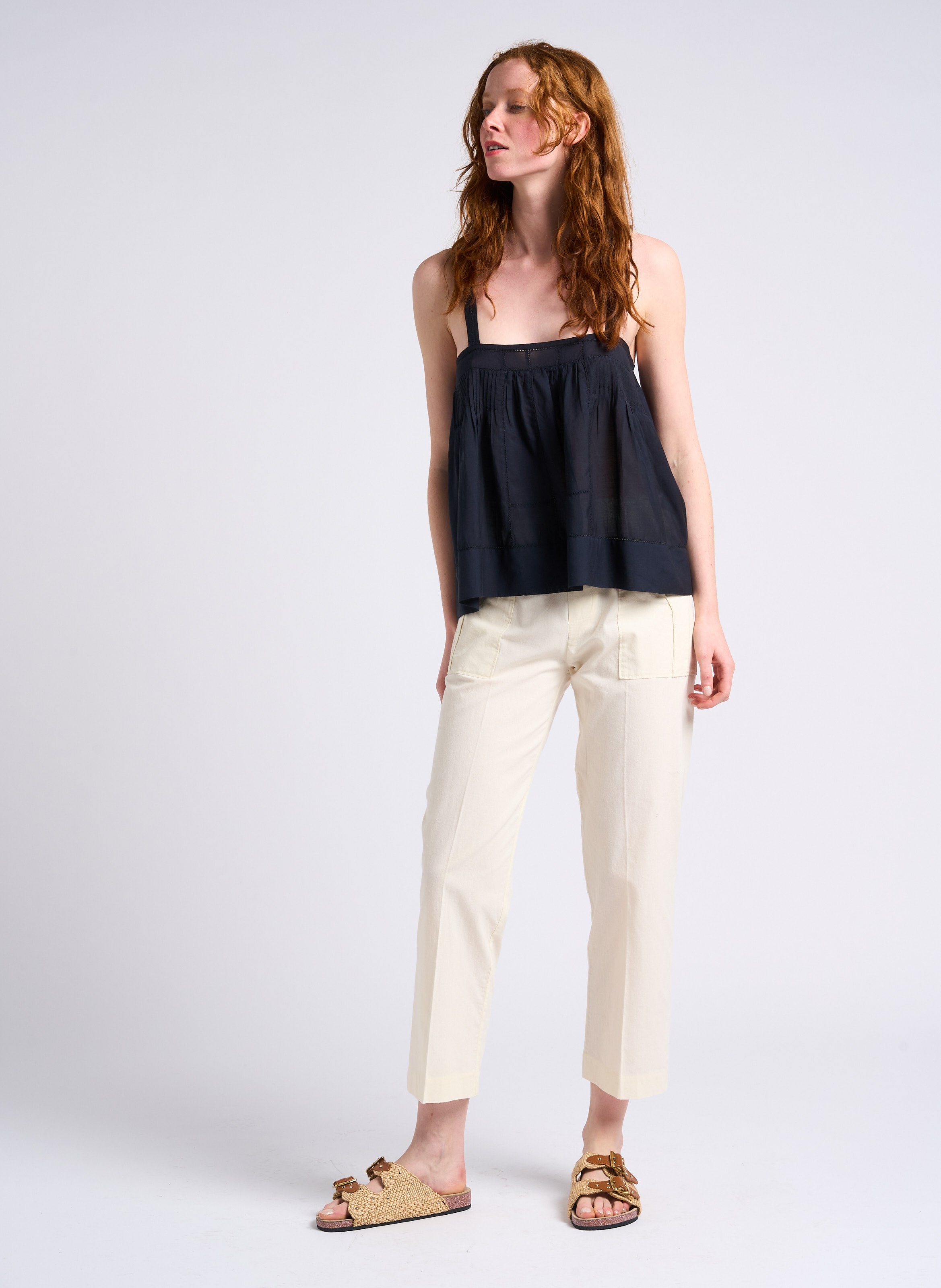 High-rise straight-leg cotton pants SWILDENS White