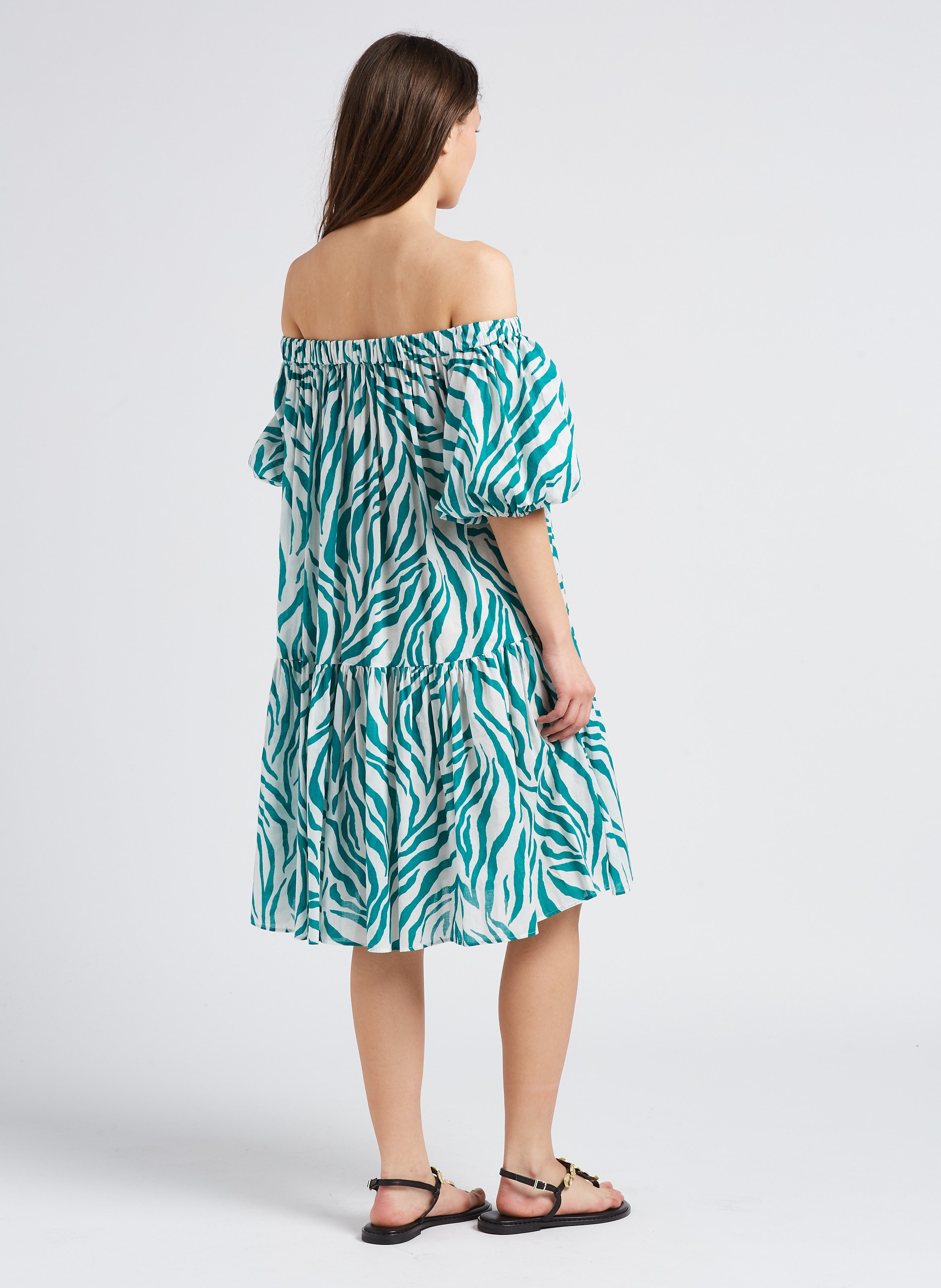 Short printed cotton dress with Bardot neckline MAX MARA LEISURE Green
