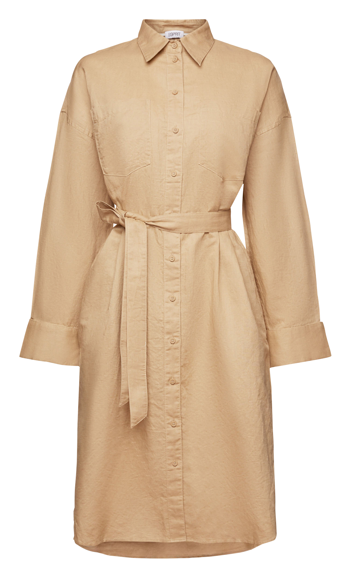 Linen and cotton shirt dress ESPRIT Beige