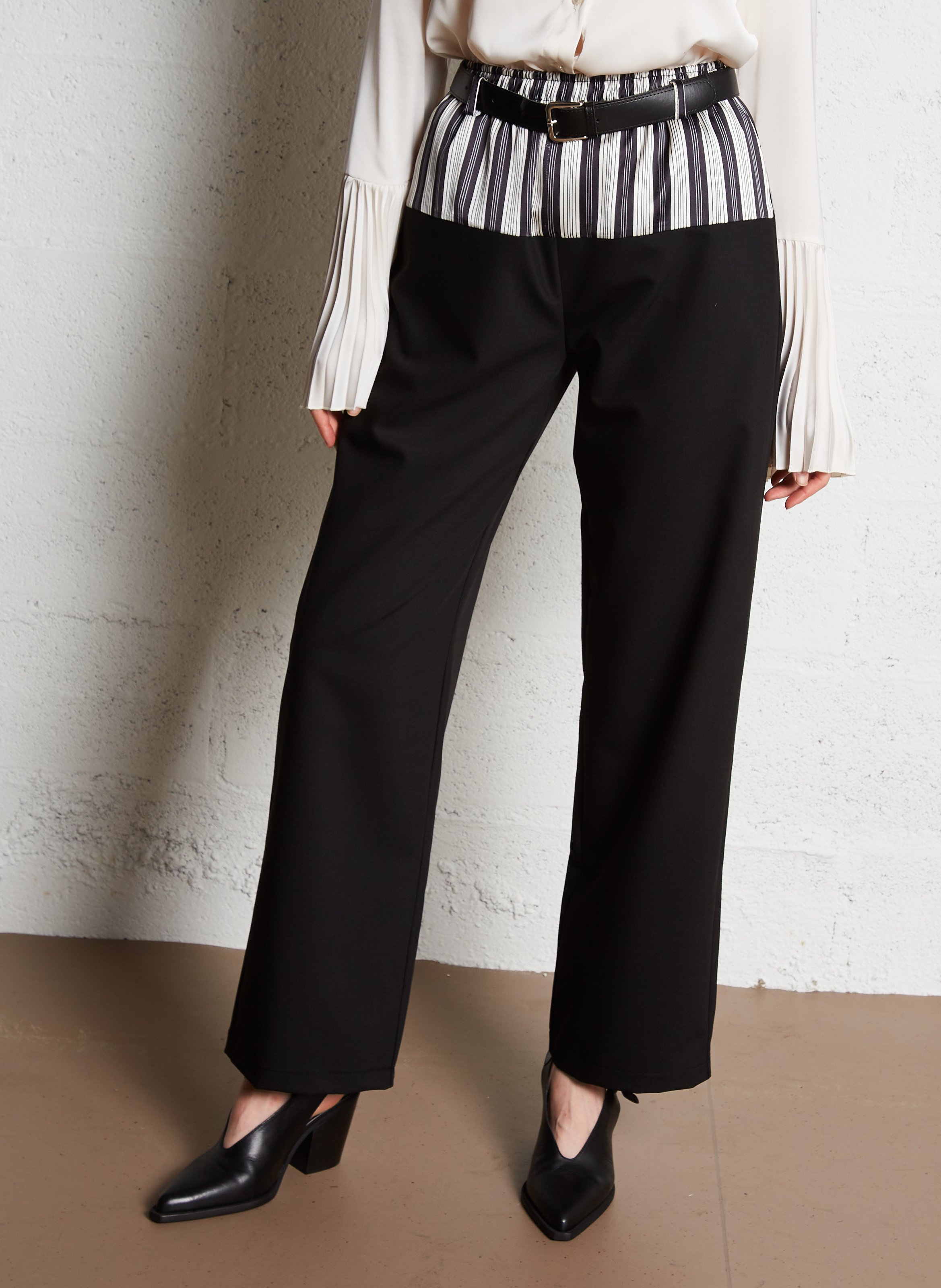 Pantalon large rayé à ceinture  IMPERIAL Noir