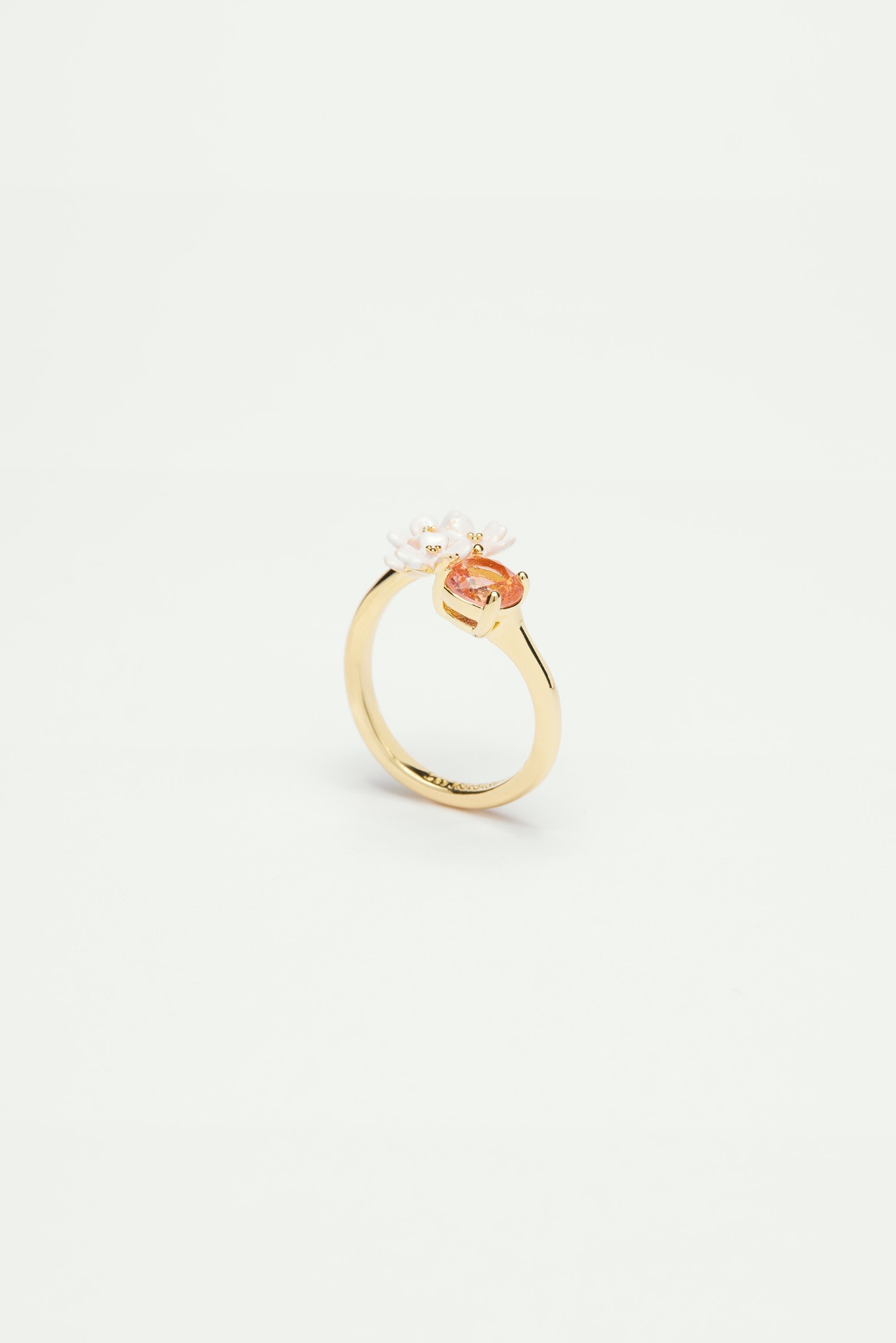 You And Me verbena flower and round stone adjustable ring LES NEREIDES White