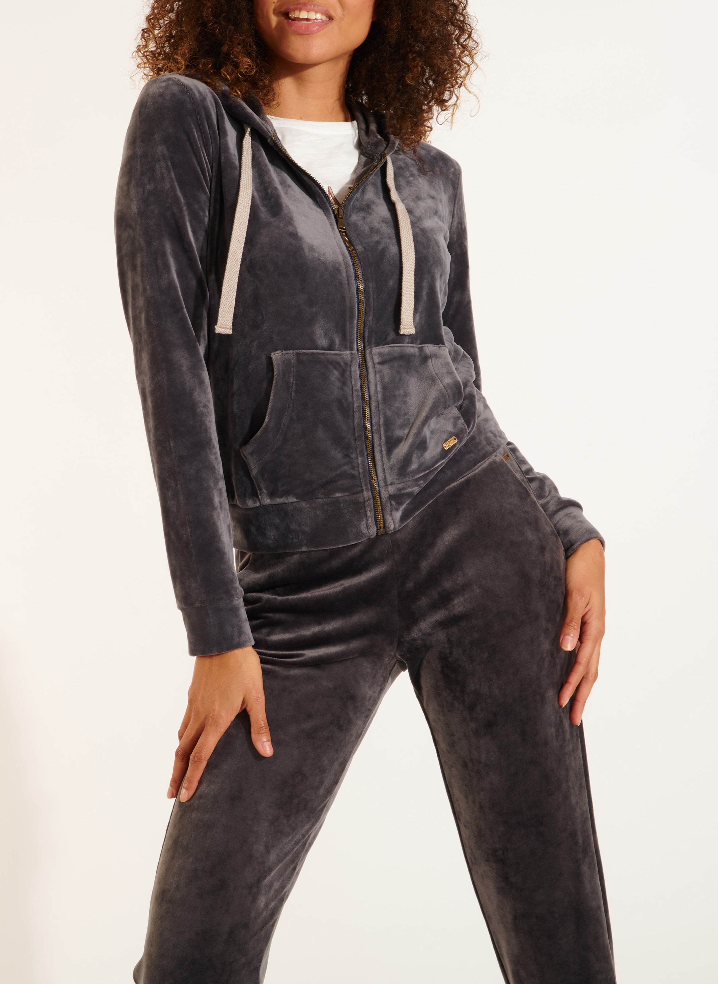 Straight velvet cardigan with hood BANANA MOON