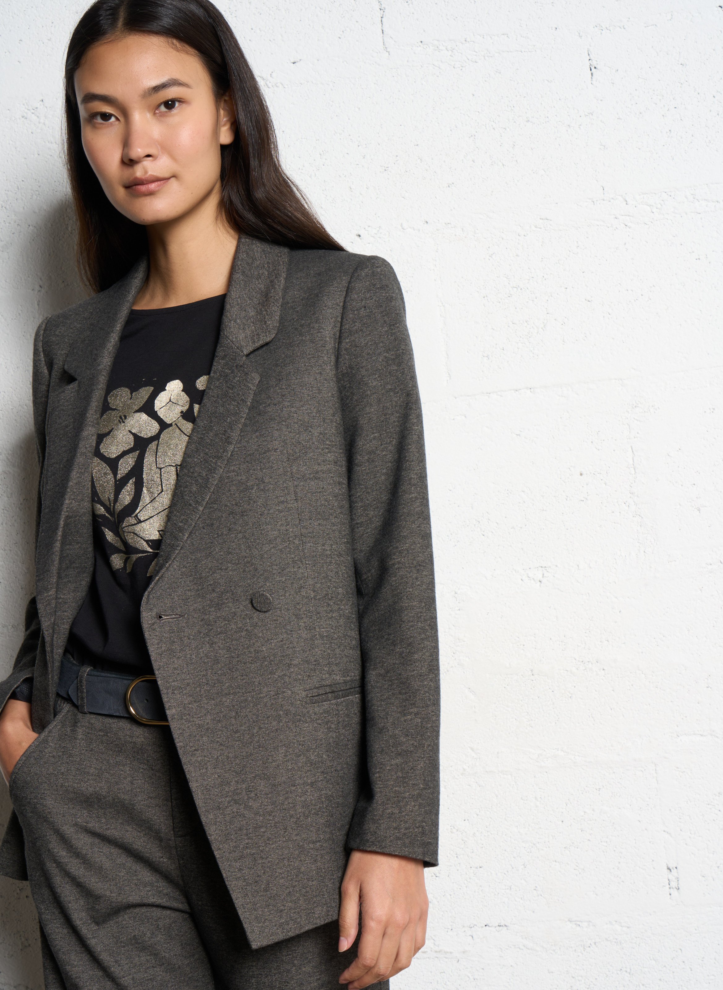 Tailored blazer with asymmetrical closure ONE STEP Grey