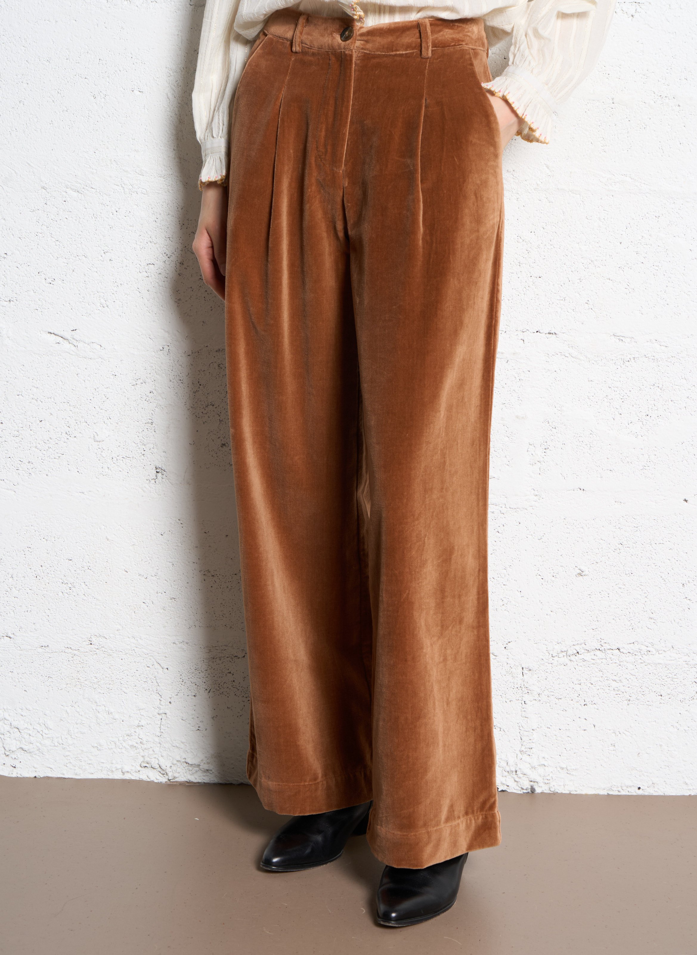 Weite Hose aus Baumwoll-Velours EMILE ET IDA Braun