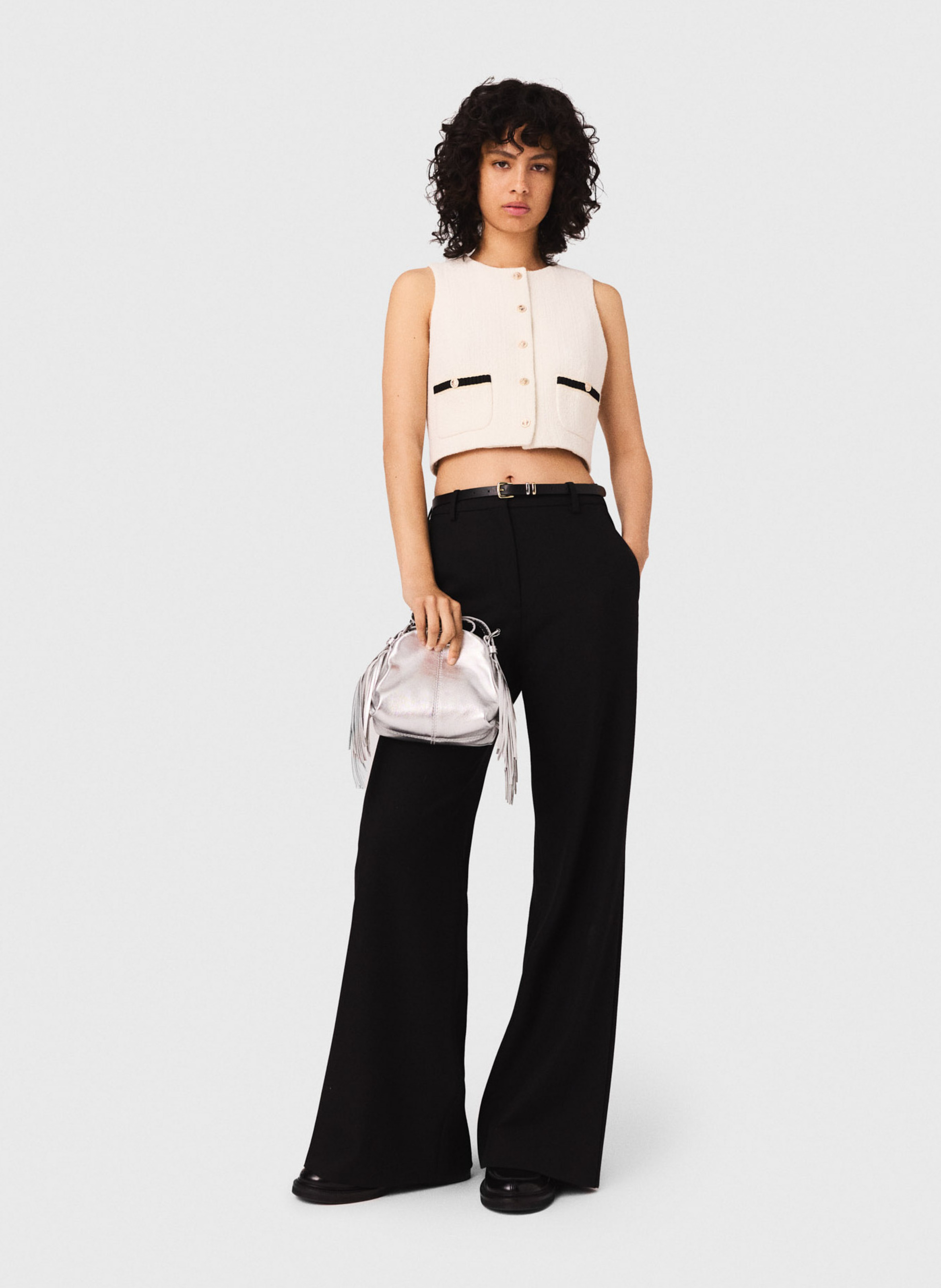 Top droit en coton mélangé MAJE Beige