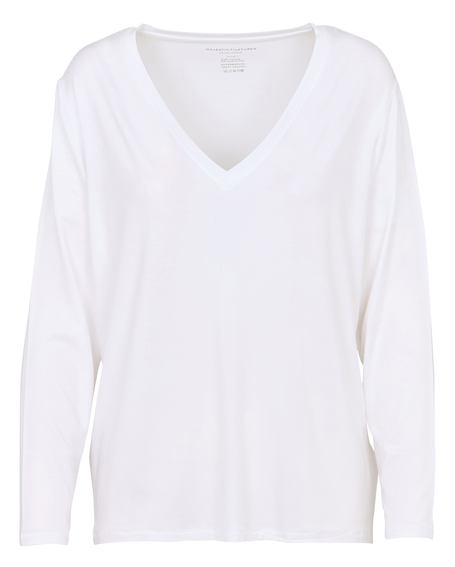 Tee-shirt droit col V MAJESTIC FILATURES Blanc