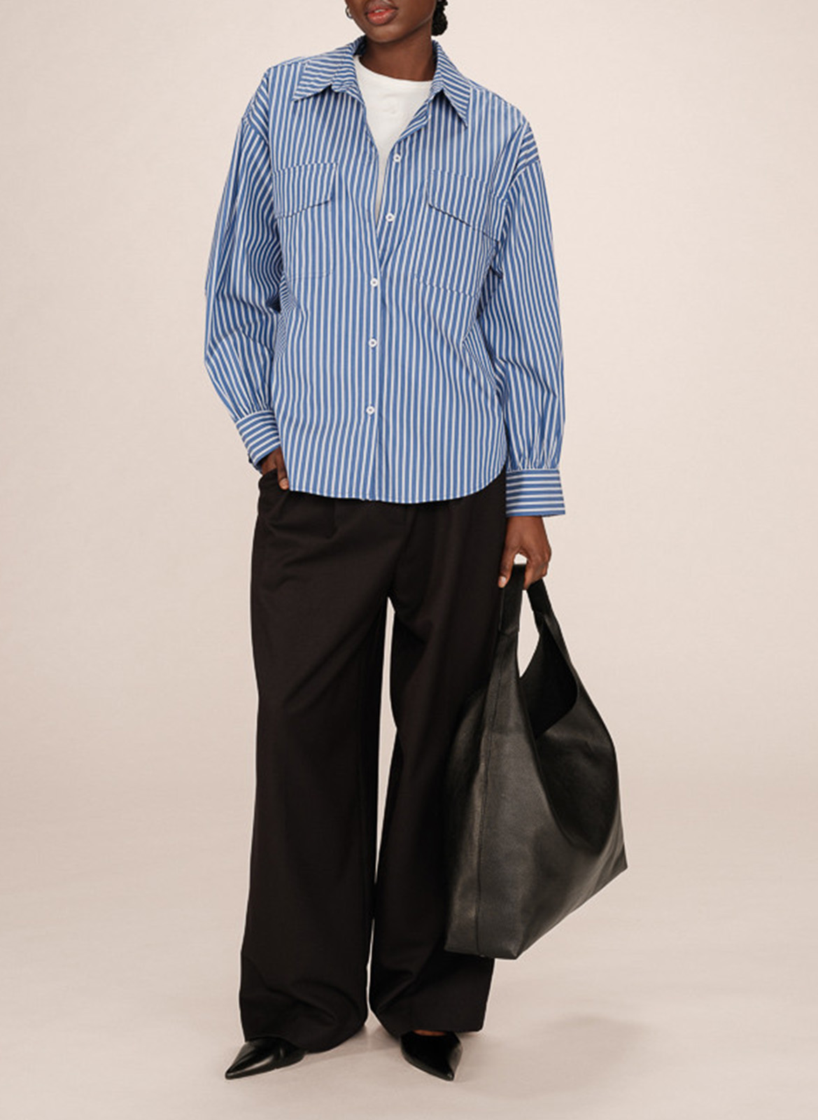 Cotton and linen shirt with classic collar GRACE ET MILA Blue