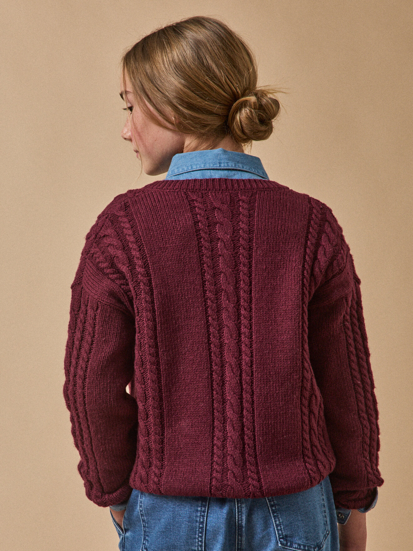 Cable knit wool cardigan CYRILLUS Red