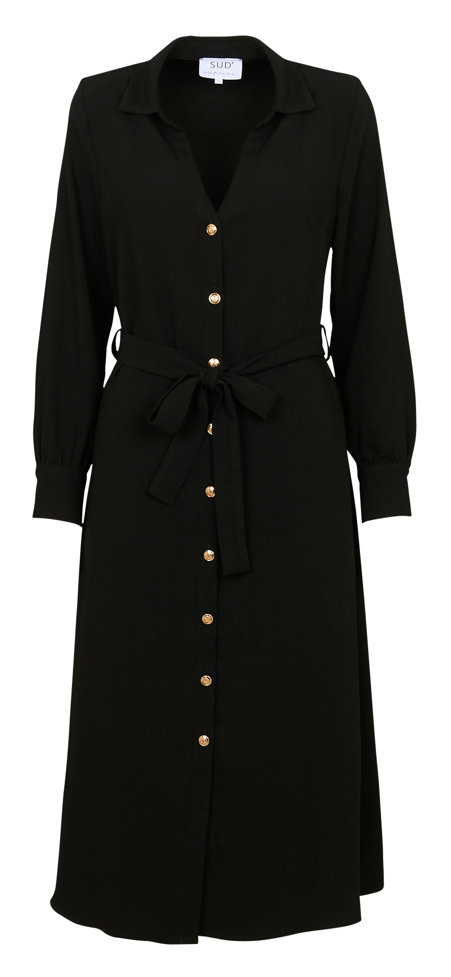 Knopfleiste halblanges einfarbiges Kleid SUD EXPRESS Schwarz