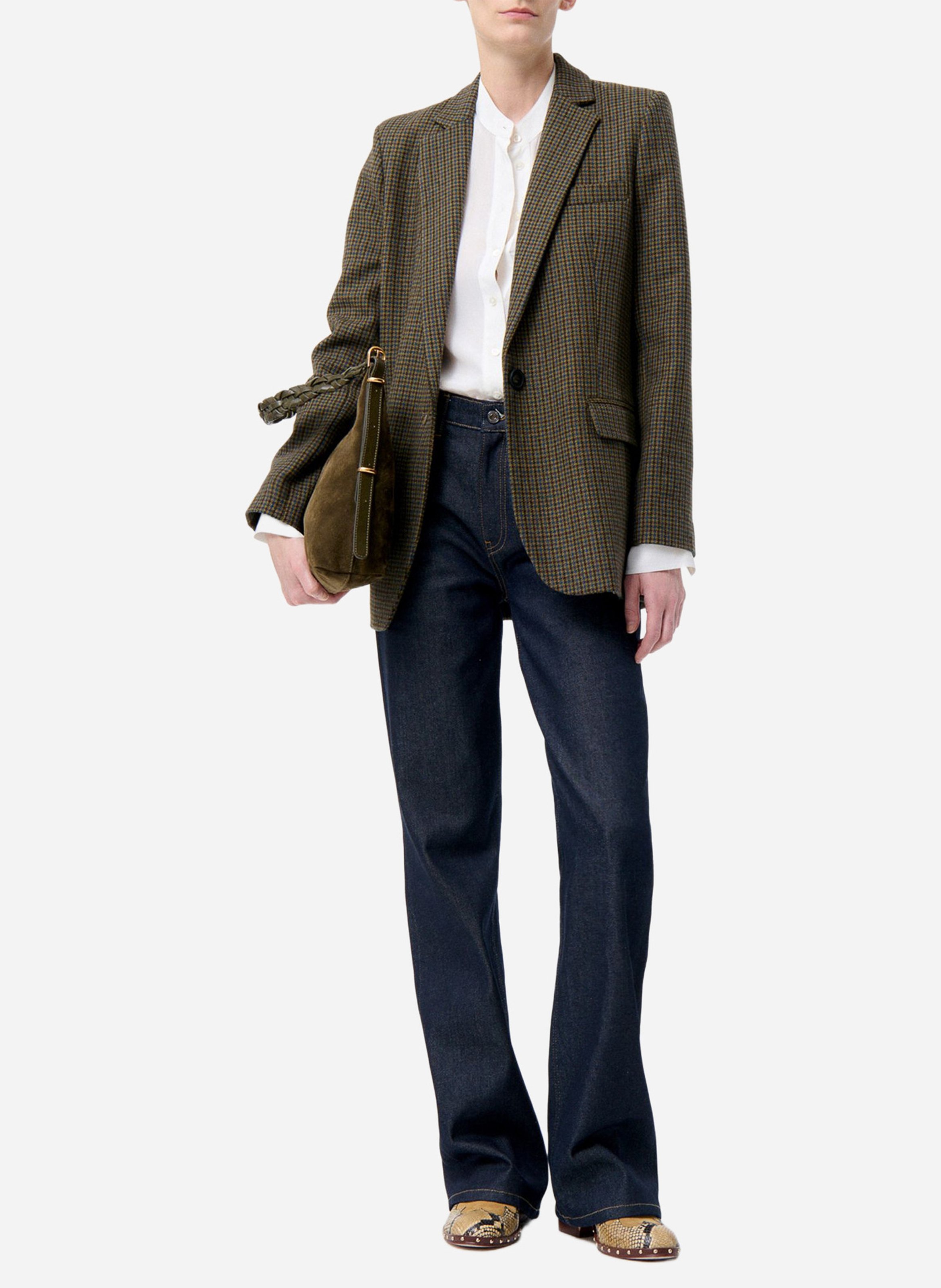 Checked wool blend tailored blazer VANESSA BRUNO Green