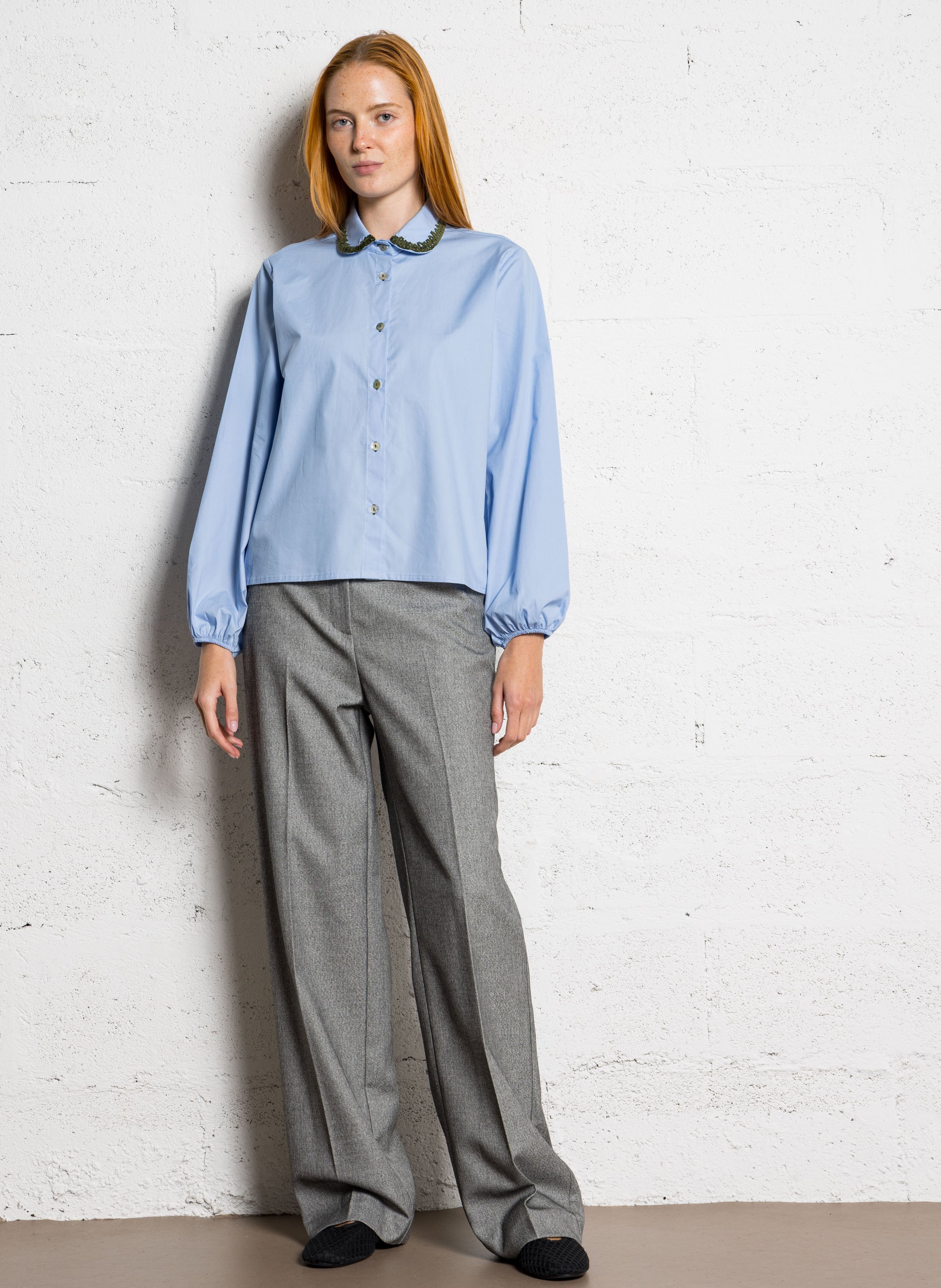 Chemise col claudine en coton DR BLOOM Bleu