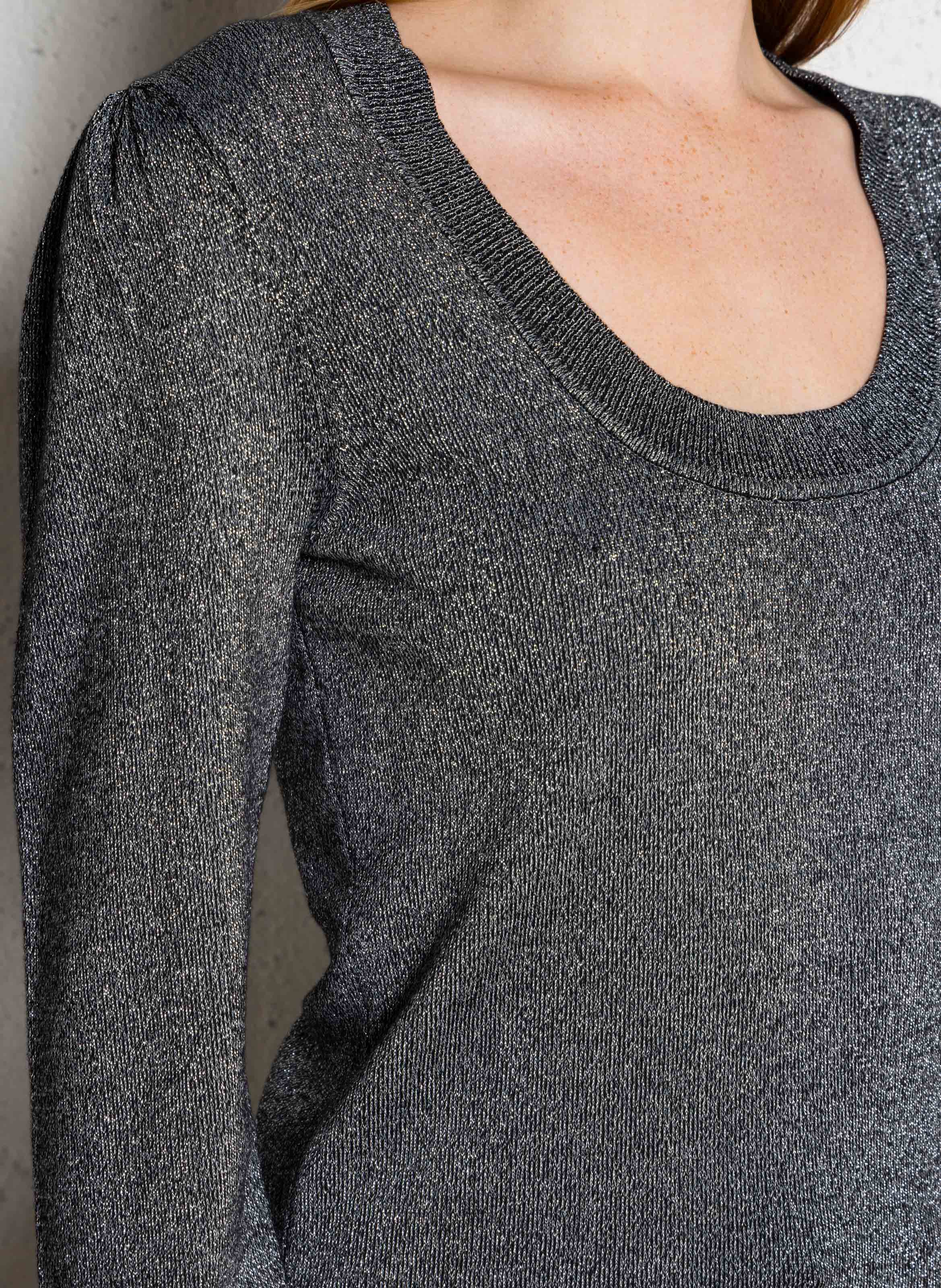 Gerade geschnittener Rundhalsausschnitt-Pullover aus metallischer Baumwolle BERENICE Grau