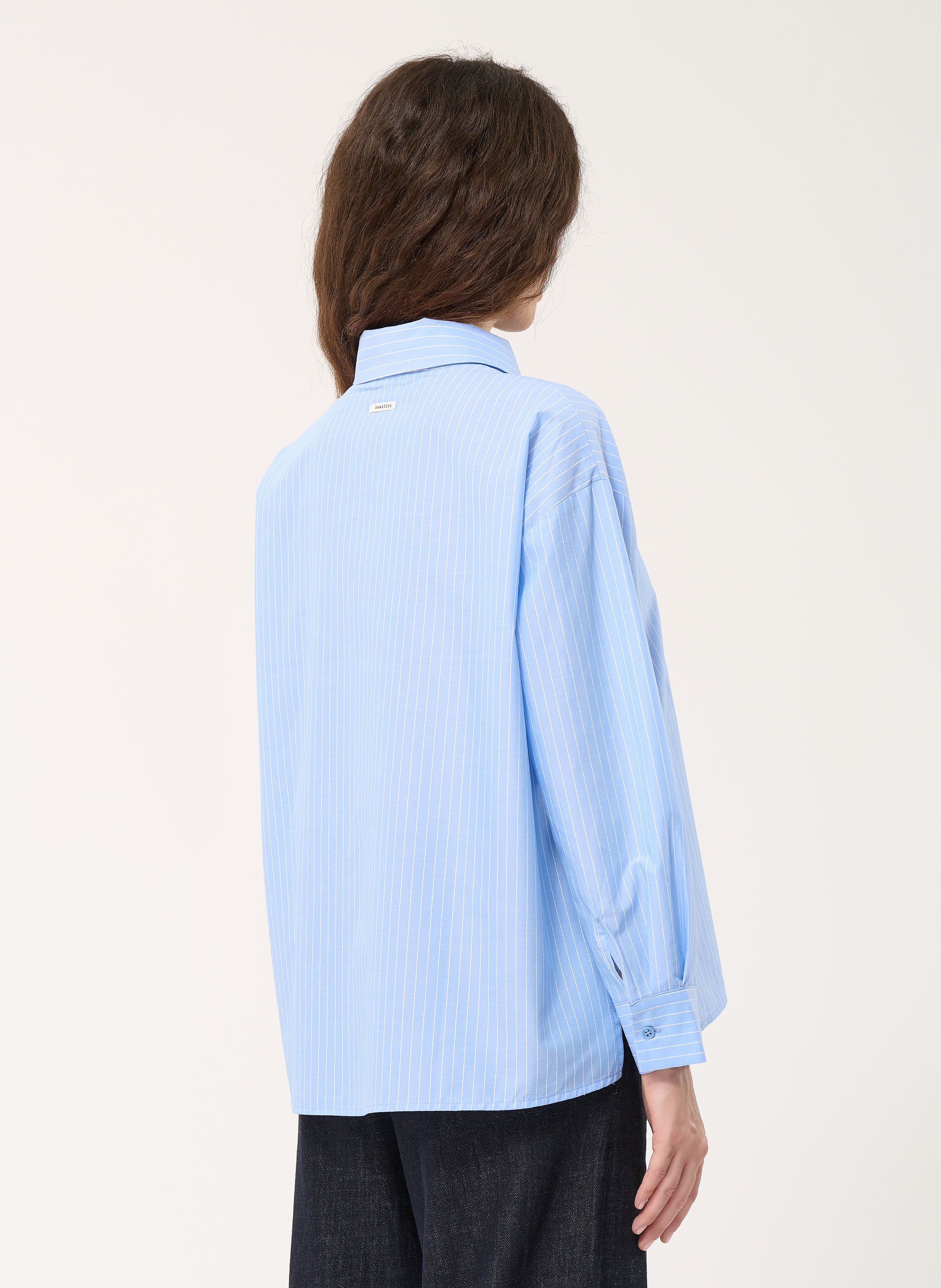 Chemise ample col classique rayée en coton mélangée HUMILITY Bleu