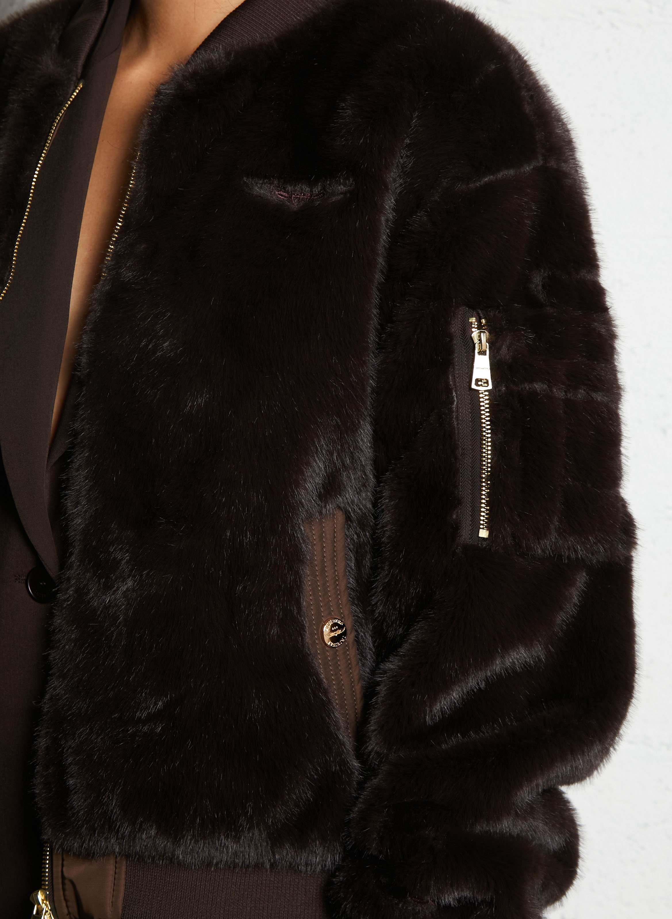 Blouson zippé en fausse fourrure unie BOMBERS ORIGINAL Marron