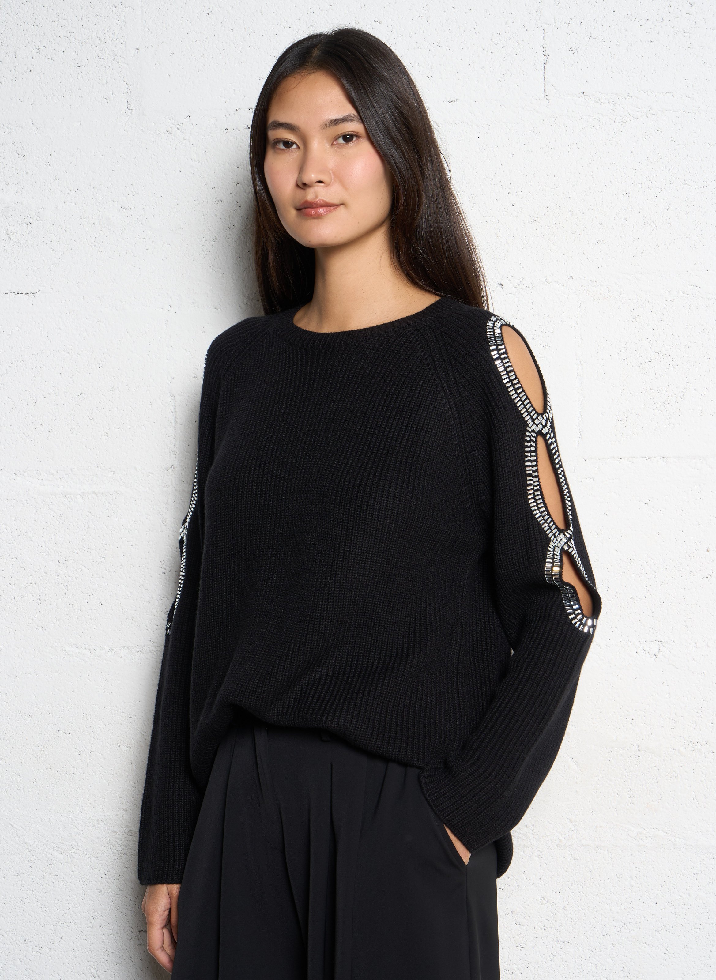 Pull droit col rond strassé LIU JO Noir