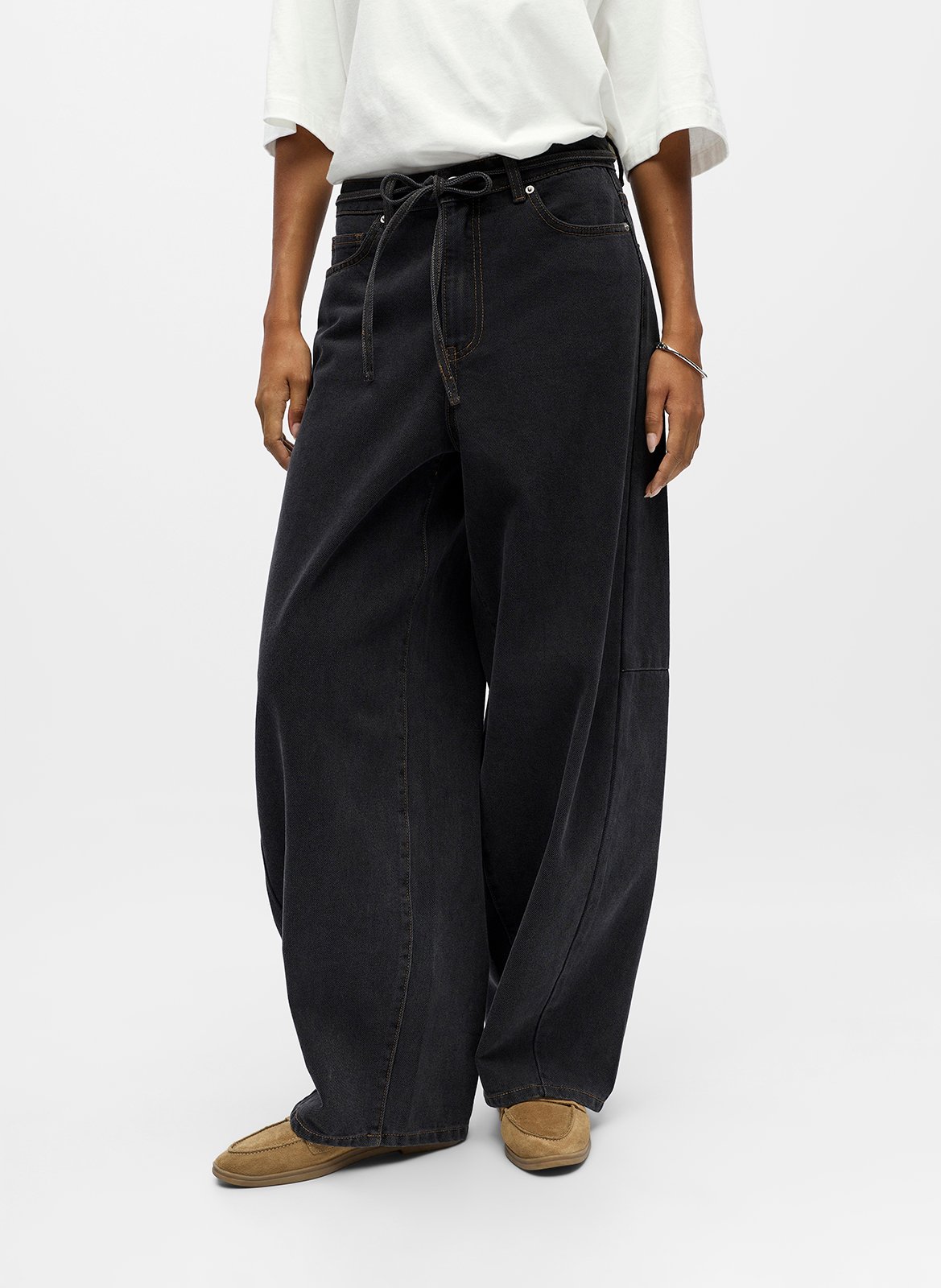 Wijde jeans - katoenblend OBJECT Zwart