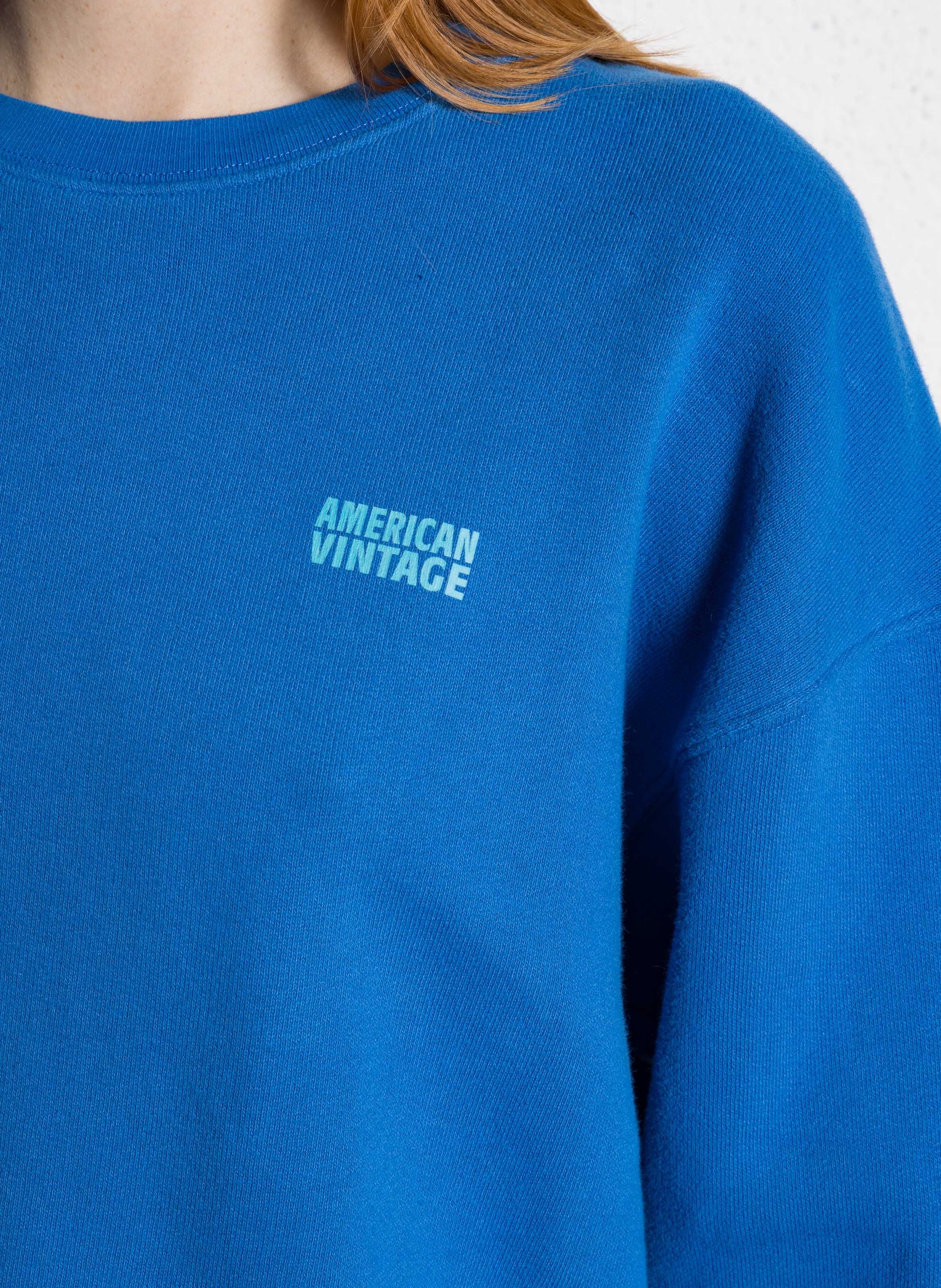 Short round-neck cotton-blend sweatshirt AMERICAN VINTAGE Blue